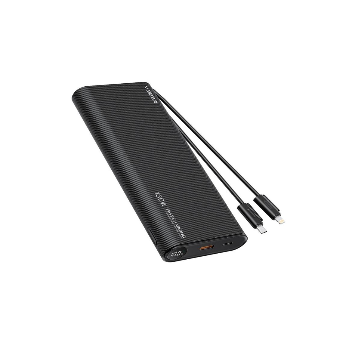 Powerbank Veger TCE130 (W2503) PD 130W 25000 mAh z wbudowanymi kablami Typ C / Lightning czarny 0INT