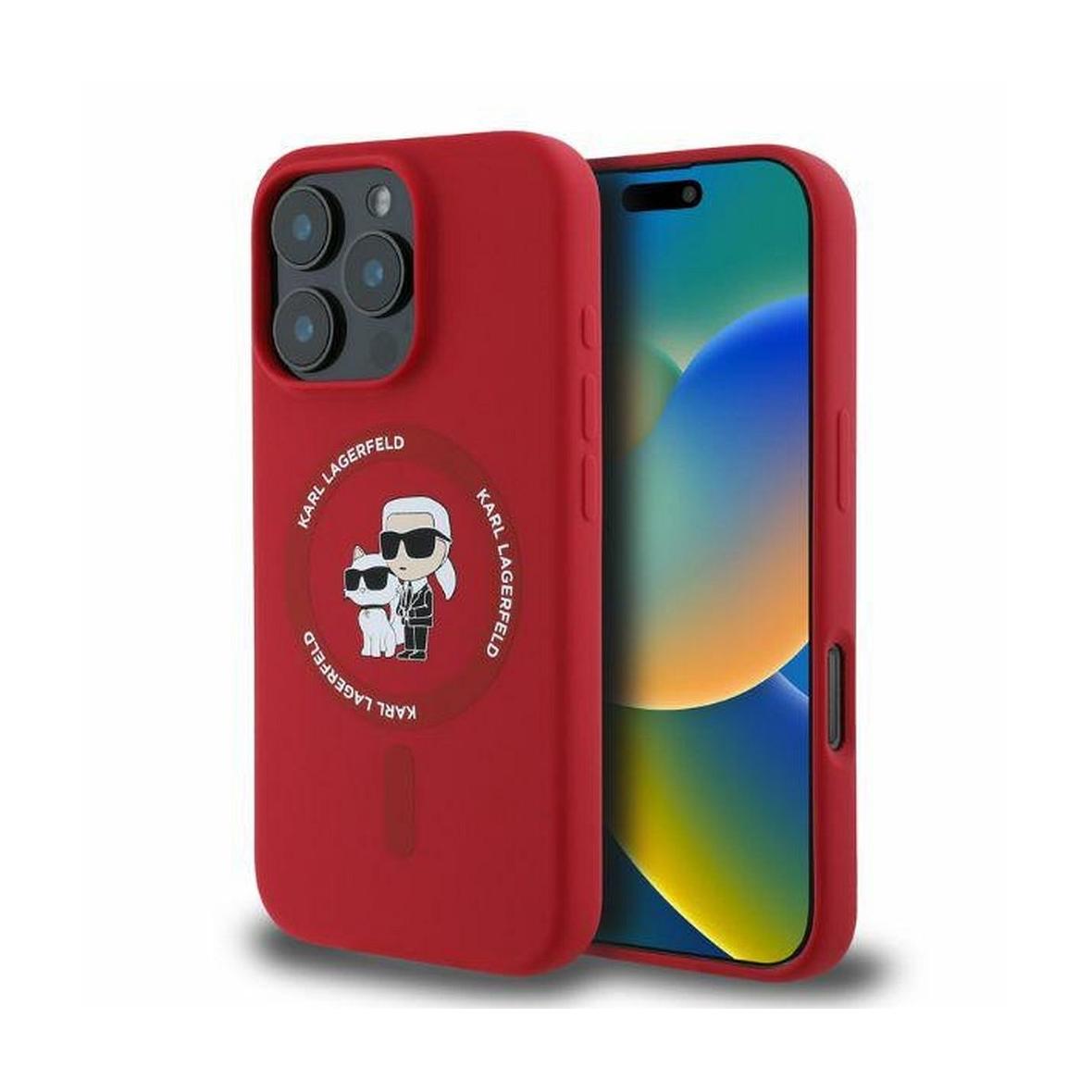 KARL LAGERFELD futerał do IPHONE 16 Pro kompatybilny z MagSafe KLHMP16LSCMKCRHR (Silicone KC Body Ring) czerwony