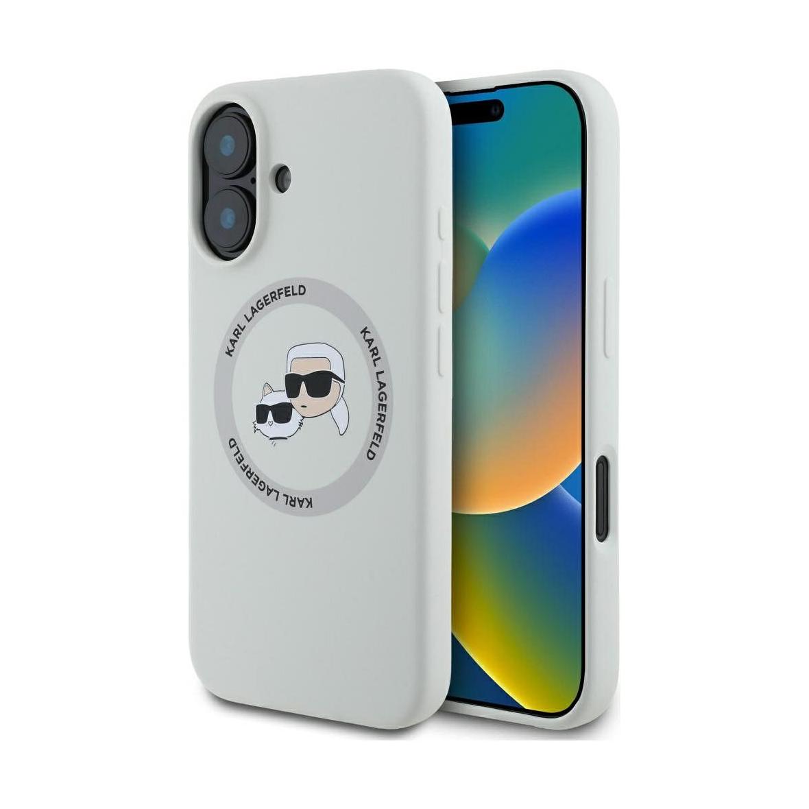 KARL LAGERFELD futerał do IPHONE 16 kompatybilny z MagSafe KLHMP16SSKCHTCE (Silicone KC Heads) beżowy