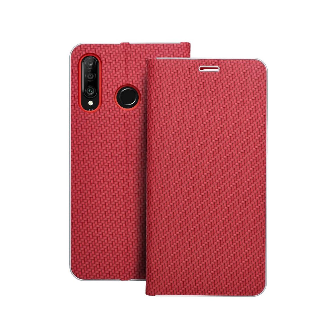 Etui z klapką na Huawei P30 LITE Luna Book Carbon czerwone