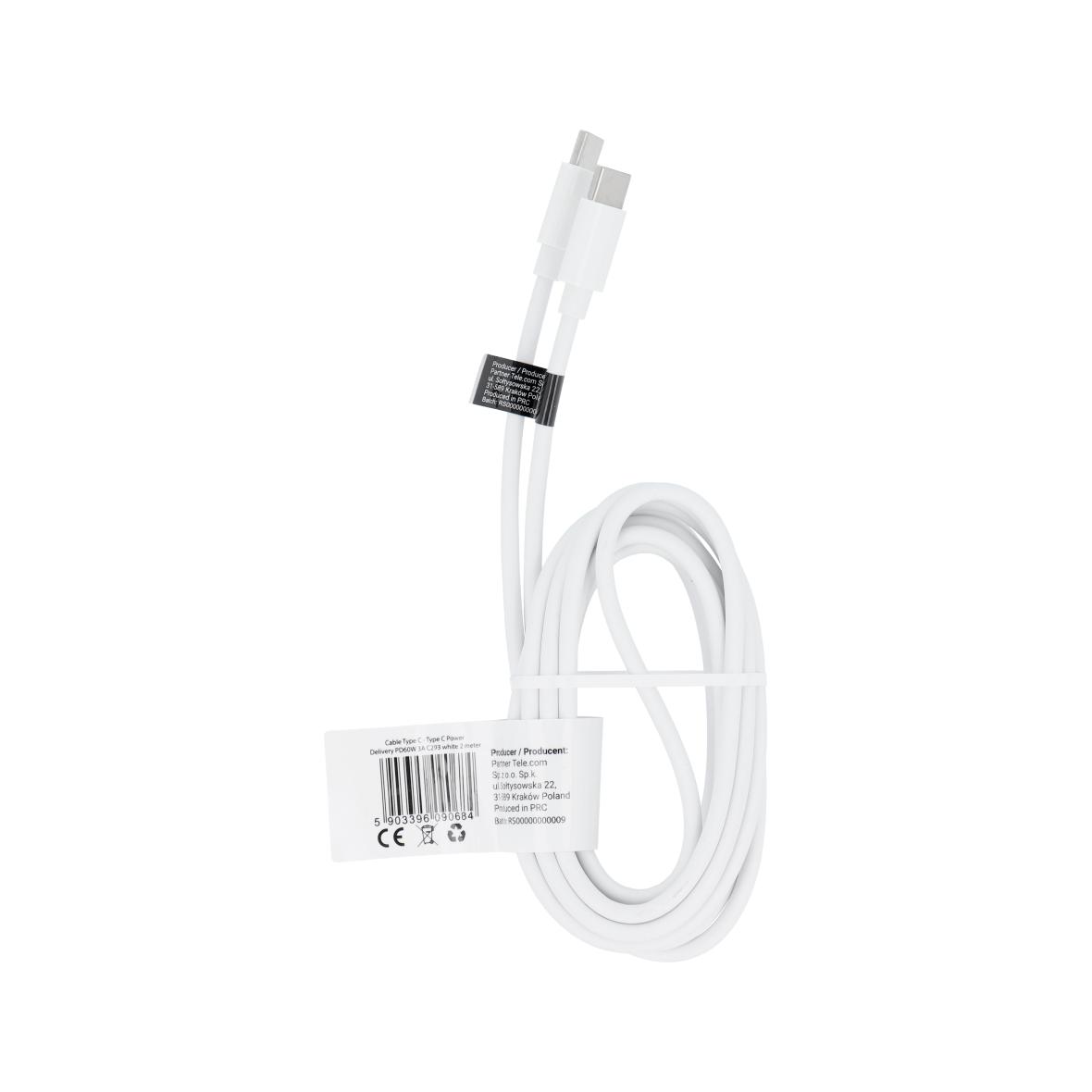 Kabel USB C do USB C PD QC 3A 60W 2 m C293 biały