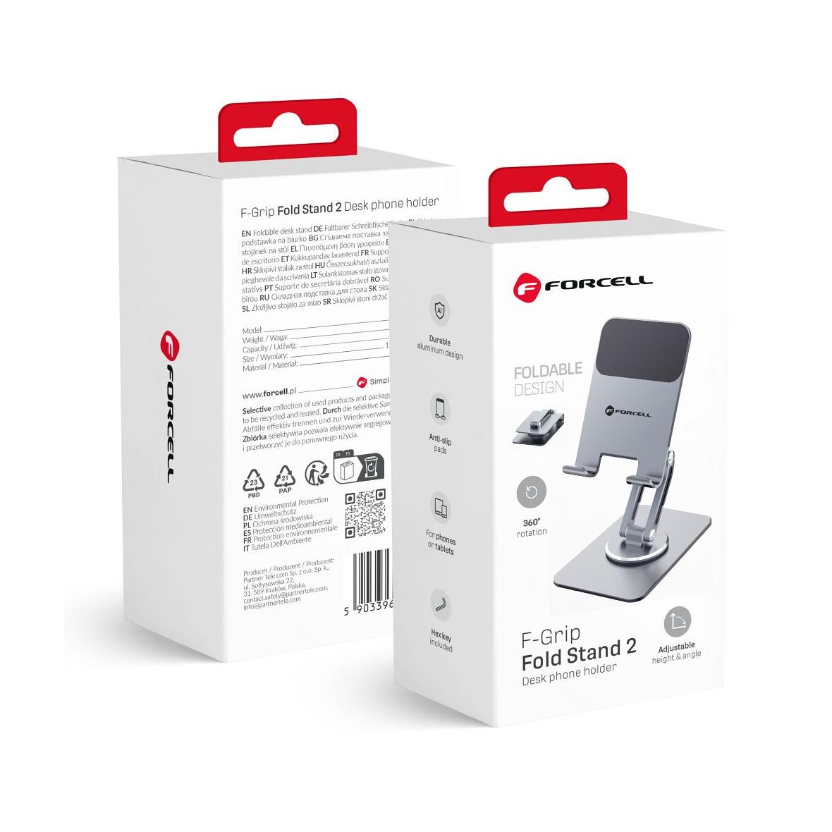 Uchwyt na telefon / tablet biurkowy składany Forcell F-Grip Fold Stand 2 360 szary
