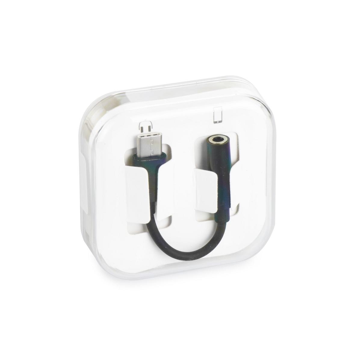 Adapter AUX Typ C (męski) do Jack 3,5 mm (żeński) BOX czarny [DAC]