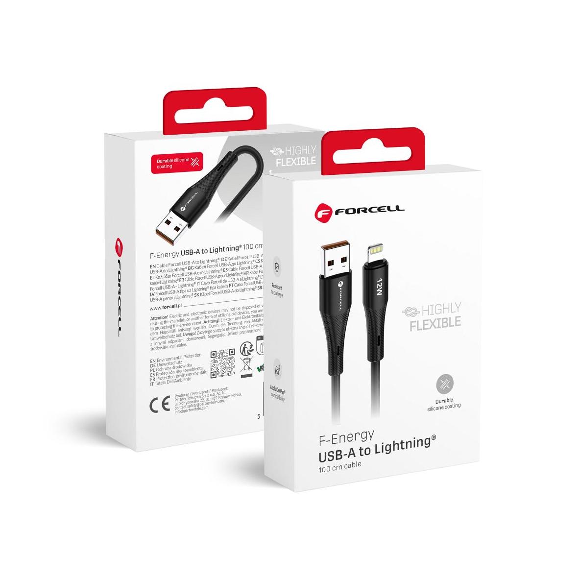 Kabel USB A do Lightning Forcell F-Energy 2,4A 12W Silicone 1 m C343 czarny