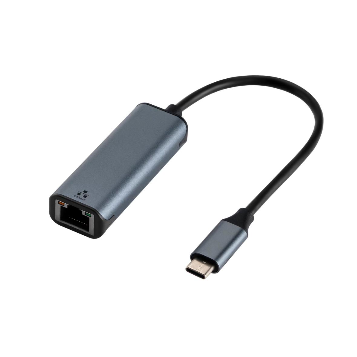 Adapter Typ C (męski) do RJ45 ETHERNET 10/100/1000Mbps ART USBC-LAN OEM-C6 0,15 m szary