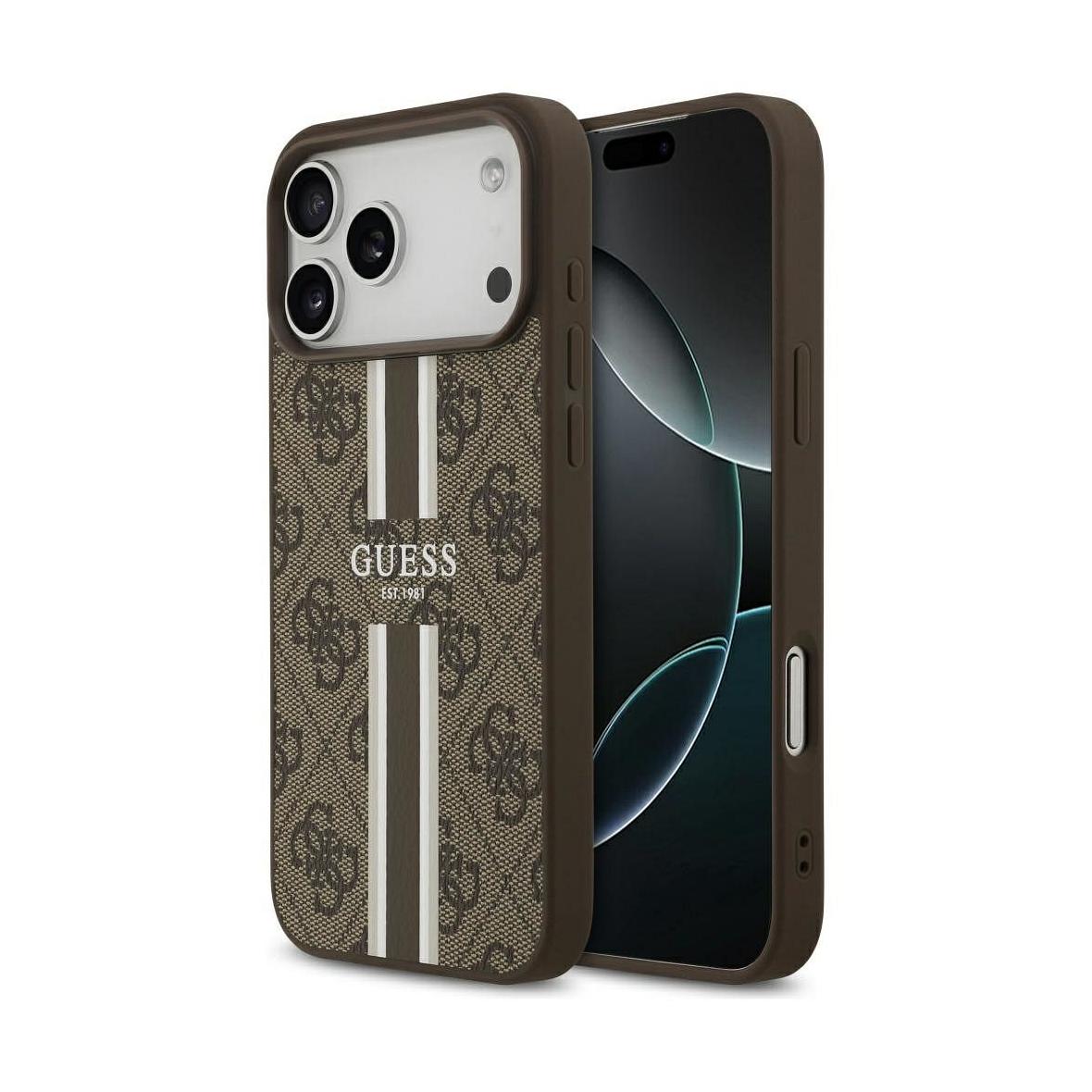 GUESS futerał do IPHONE 17 Pro Max kompatybilny z MagSafe GUHMP17XP4RPSW (4G Printed Stripes) brązowy