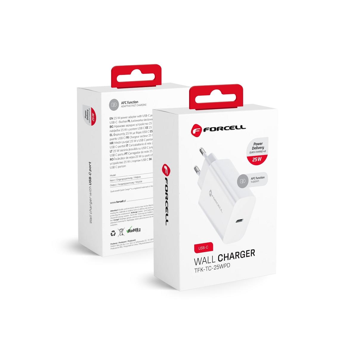 Ładowarka sieciowa do telefonu Forcell F-Energy USB C QC4.0 PD 3A 25W TFK-TC-25WPD biała