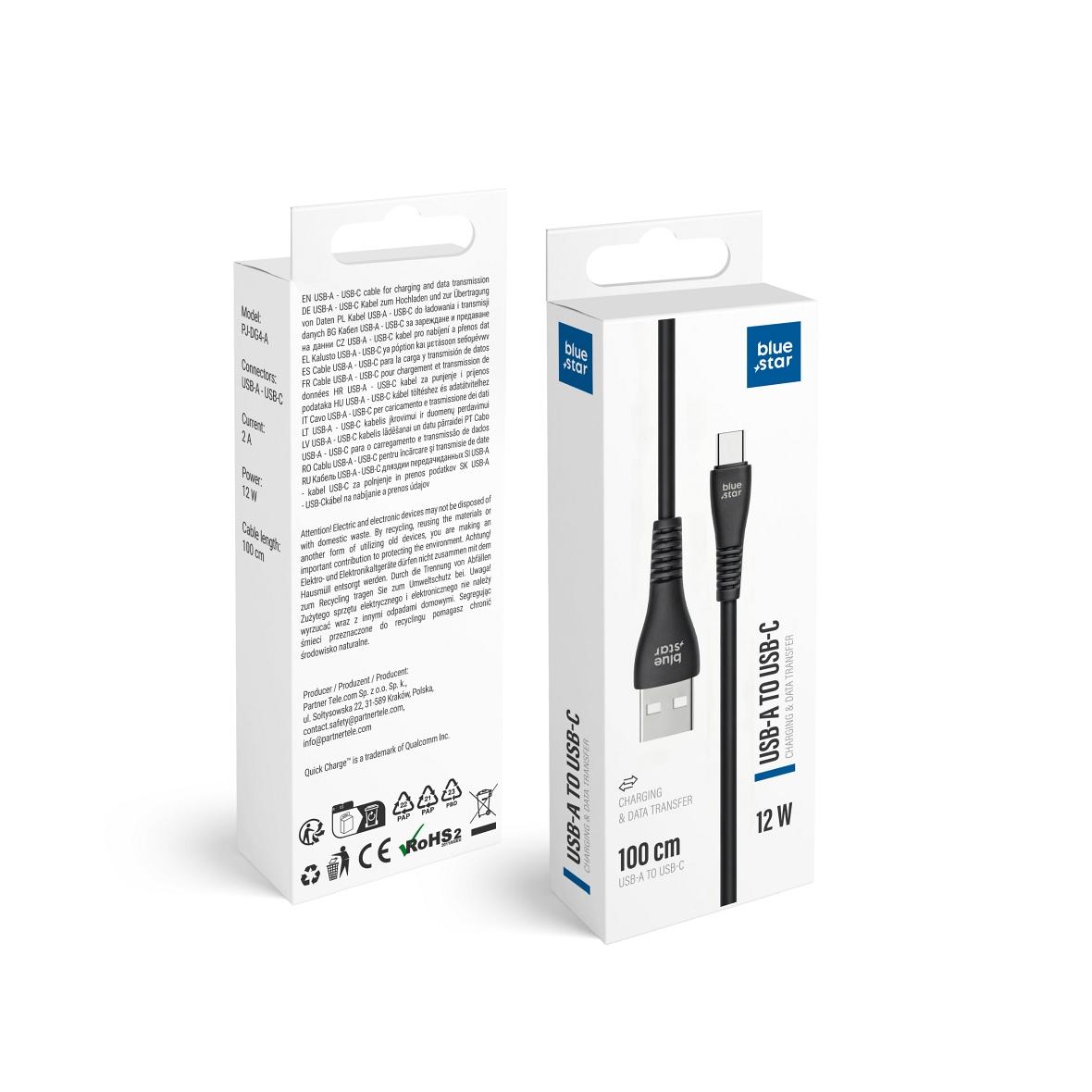 Kabel USB A do USB C Blue Star 2A 12W 1 m PJ-DG4-A czarny