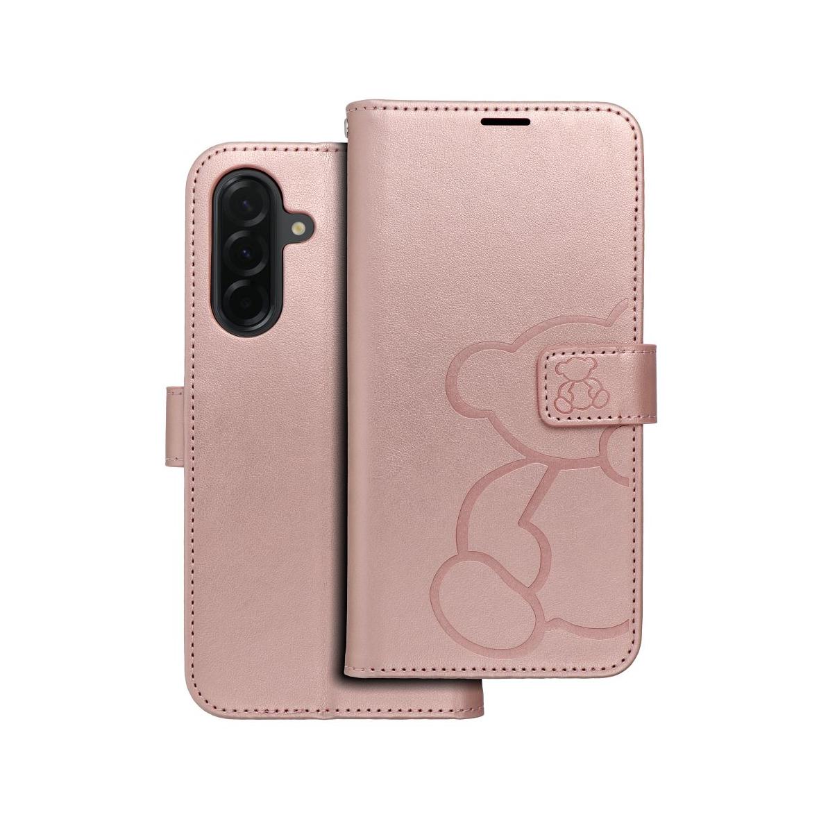 Etui z klapką na Samsung A36 5G Mezzo Book teddy bear złoto-różowe