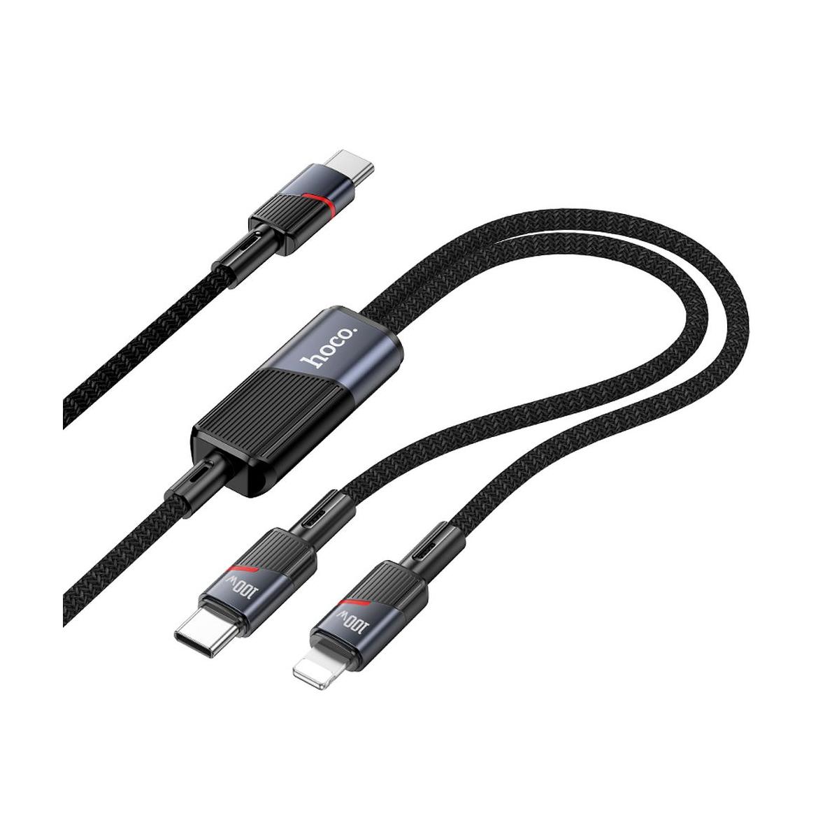 Kabel 2w1 USB C do USB C + Lightning Hoco 5A 100W 1,2 m U139 czarny