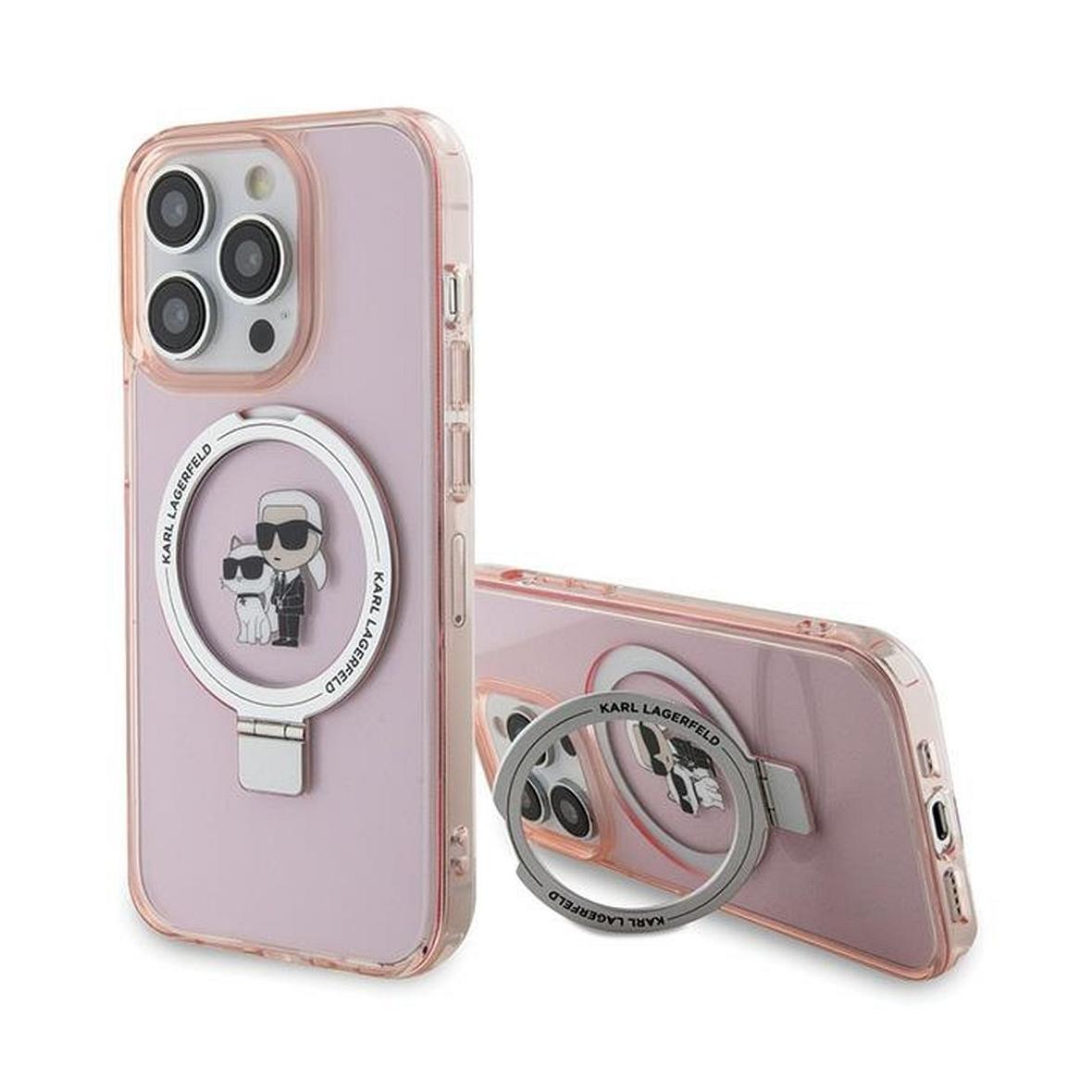 KARL LAGERFELD futerał do IPHONE 15 Pro kompatybilny z MagSafe KLHMP15LHMRSKCP (Ringstand KC) różowy