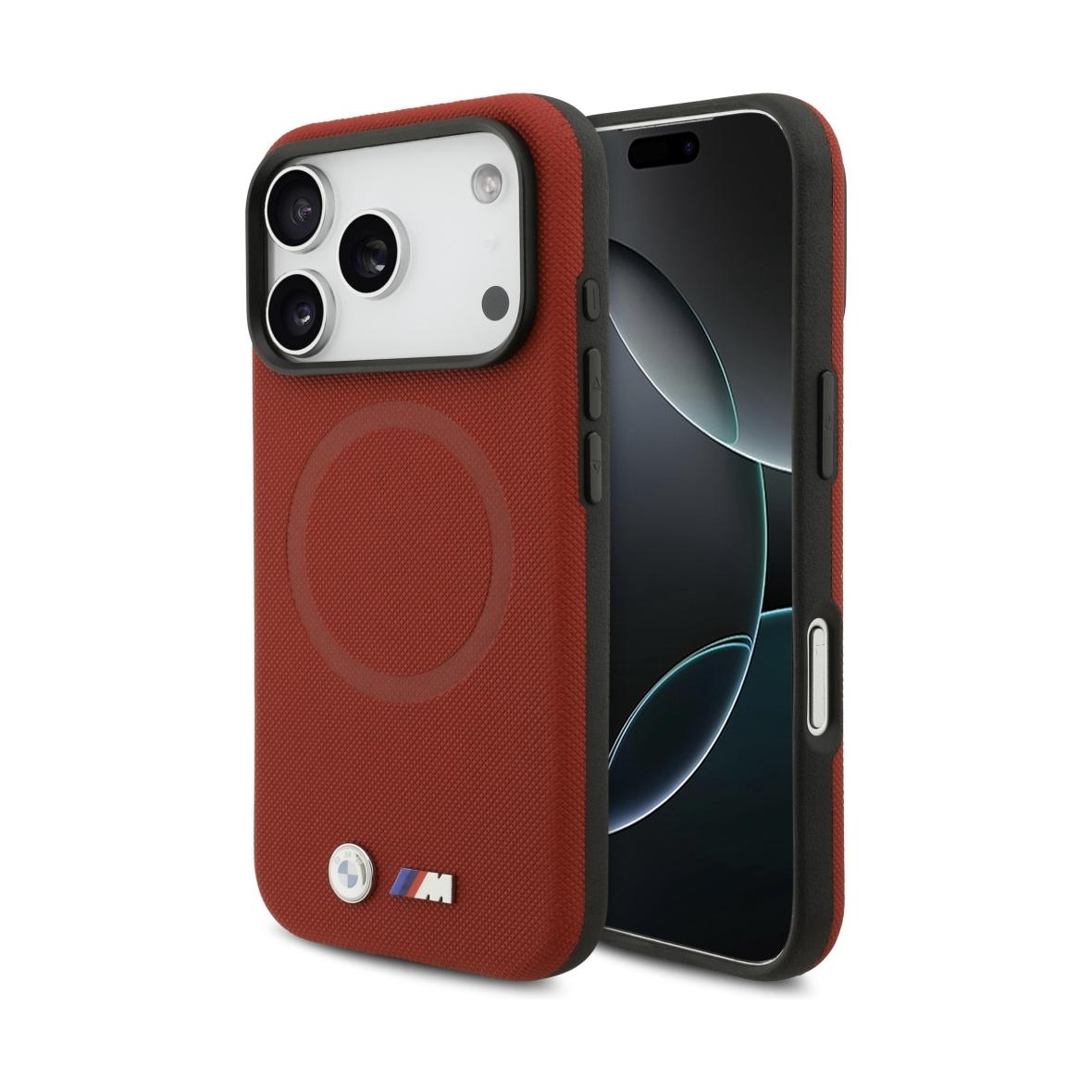 BMW futerał do IPHONE 17 Pro kompatybilny z MagSafe BMHMP17L25PFWSMR (PU FW Metal Logo) red