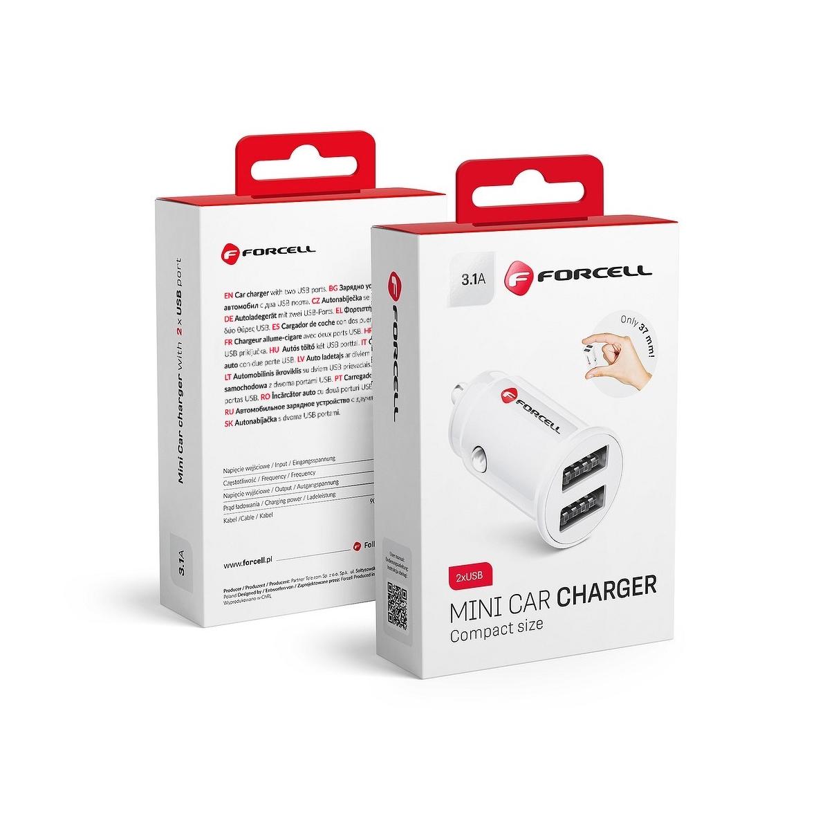 FORCELL ładowarka samochodowa Mini 2xUSB 3,1A biała CC-SJ02