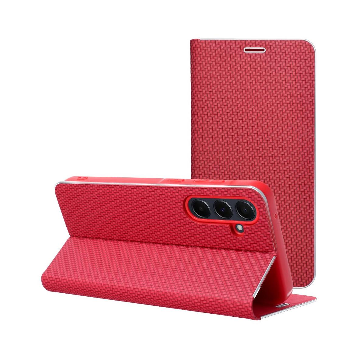 Etui z klapką na Samsung A57 5G Luna Book Carbon czerwone