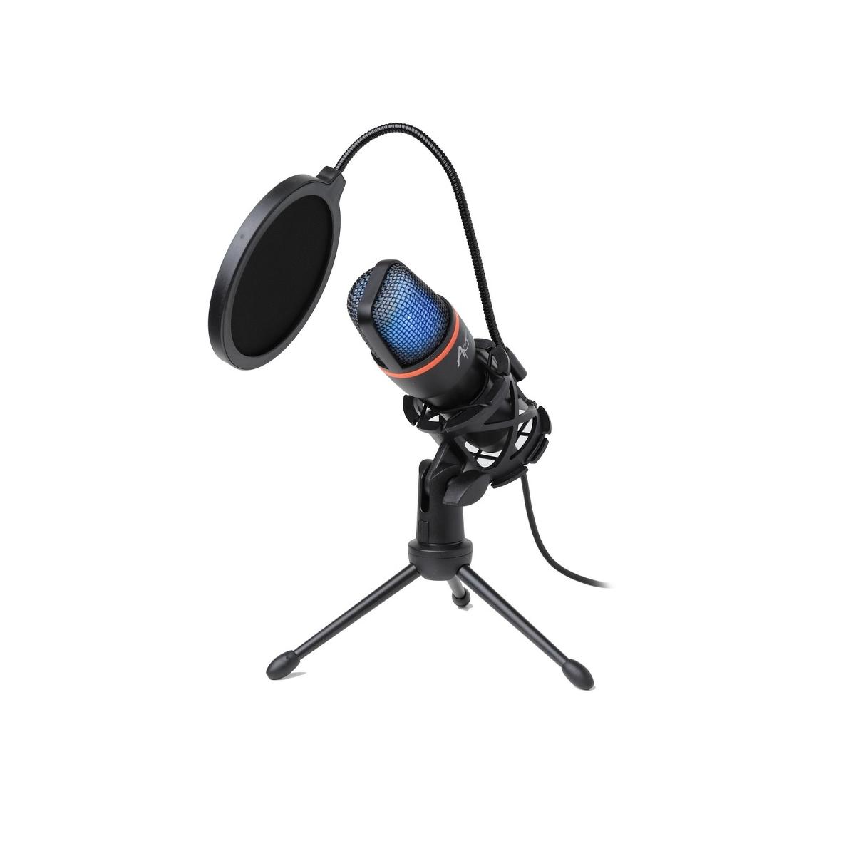 Mikrofon pojemnościowy Art z membraną stojący podświetlany tripod AC-02 czarny