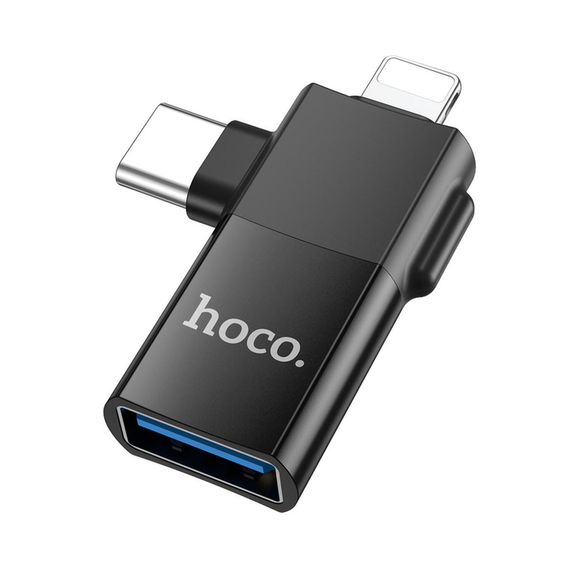 Adapter OTG 2w1 USB C / Lightning do USB A Hoco UA17 czarny