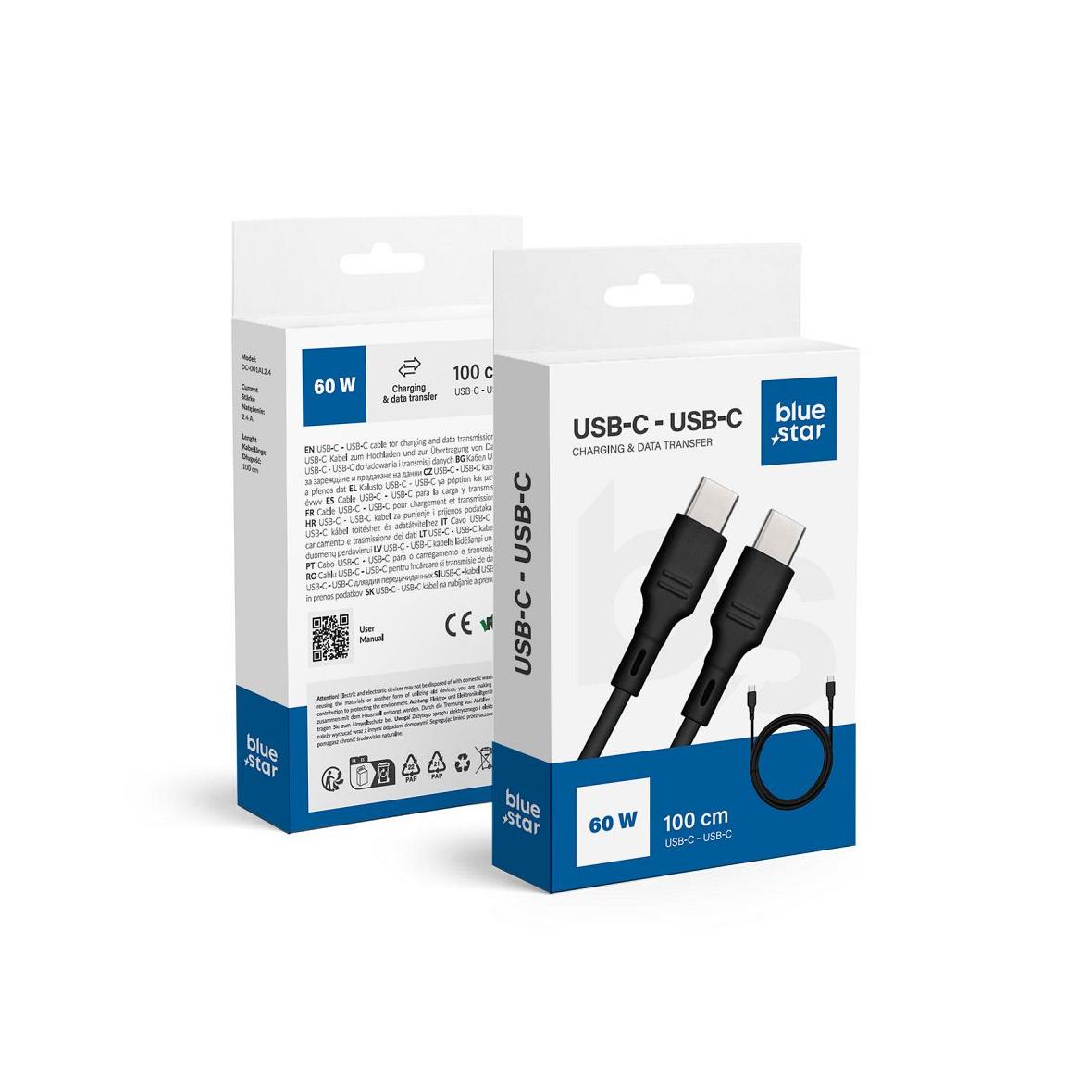 Kabel USB C do USB C Blue Star 3A 60W 1 m DC-001CC3.0 czarny
