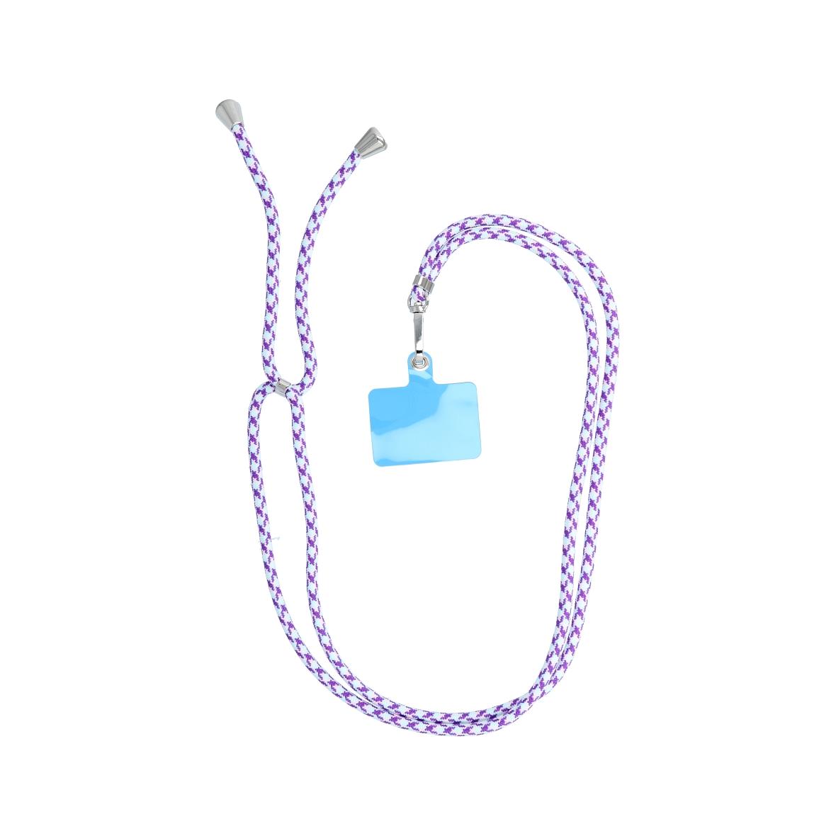 Smycz do telefonu, Zawieszka do telefonu - SWING (6mm) z regulacją długości / długość sznura 165cm (max 82,5cm w pętli) / na ramię lub szyję - białofioletowy
