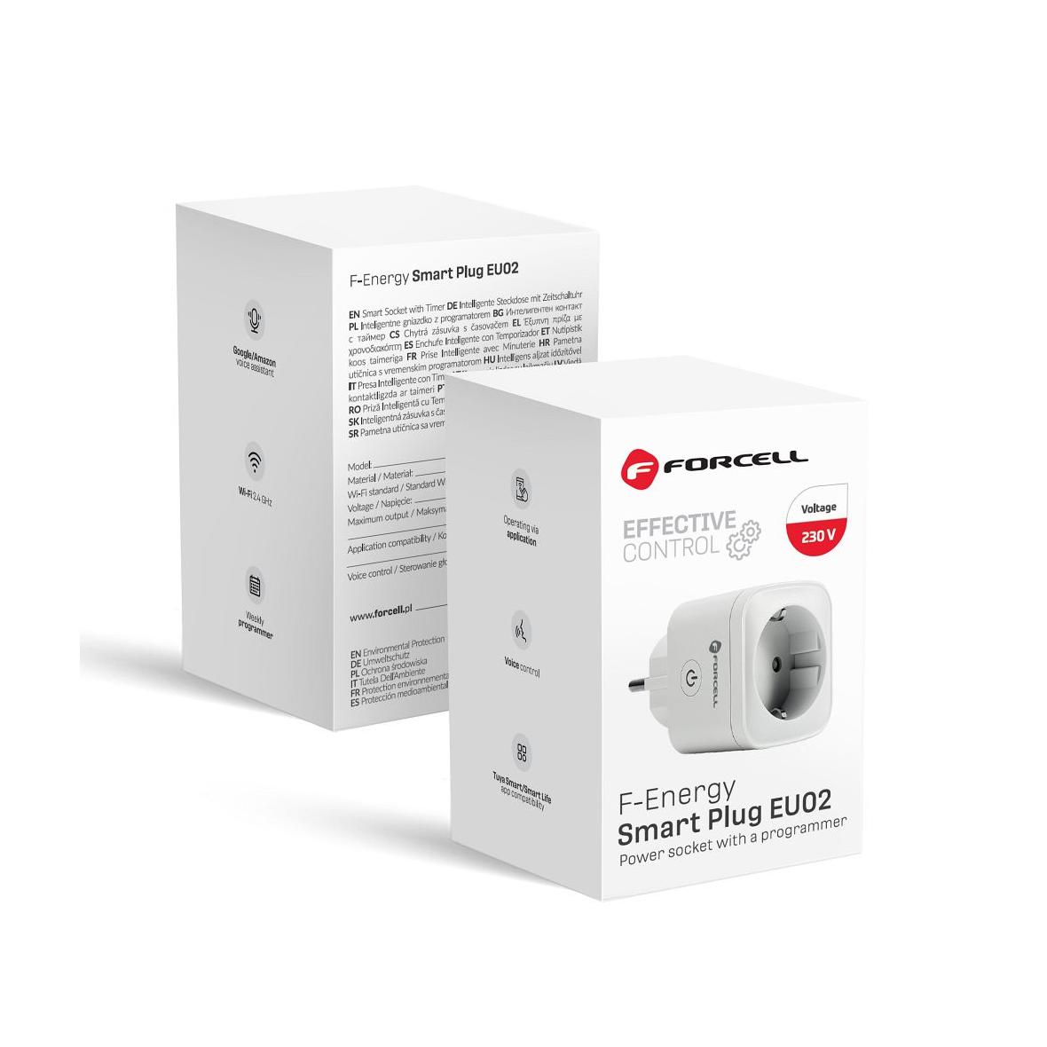 Inteligentne gniazdko 230V Forcell F-Energy EU02 z WiFi, programatorem i wsparciem dla Tuya / Amazon Alexa białe