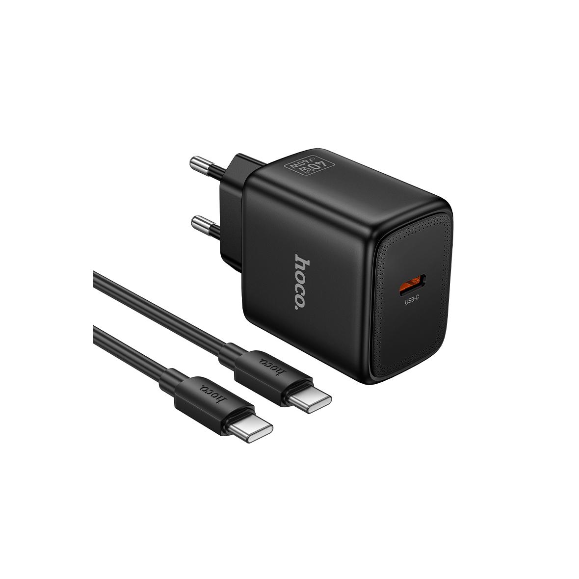 Ładowarka sieciowa GaN do telefonu Hoco USB C PD AVS 40W max 60W + kabel USB C do USB C N83 czarna