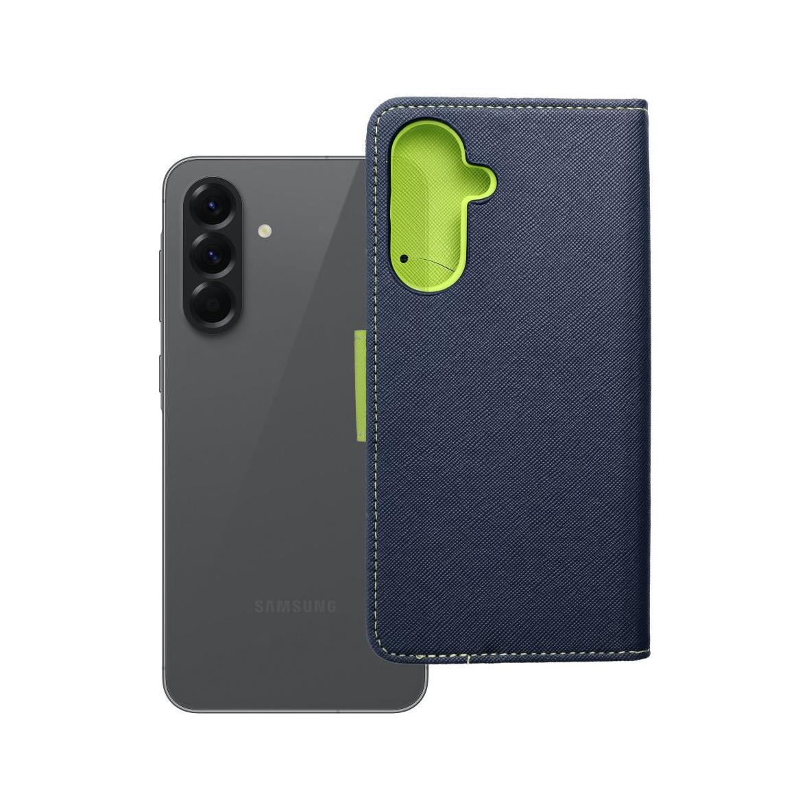Etui z klapką na Samsung A56 Fancy Book granatowo-limonkowe