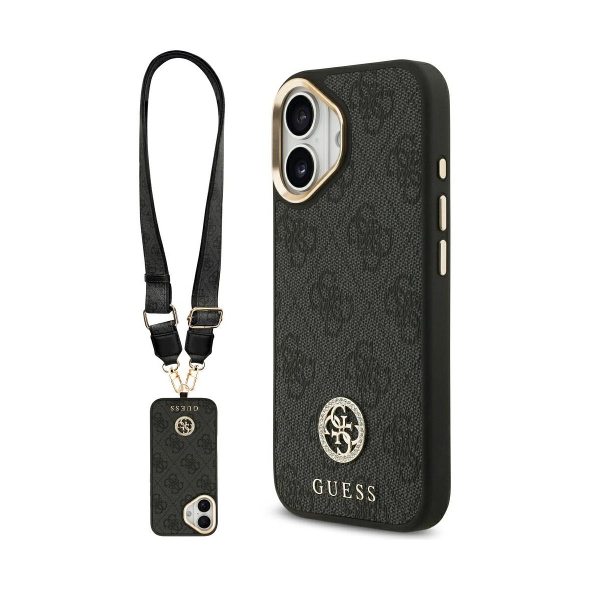 GUESS futerał do IPHONE 17 kompatybilny z MagSafe GUHMP17SP4G4DCSK (PU W/ Strass Logo & Big Strap Metal Buttons) czarny
