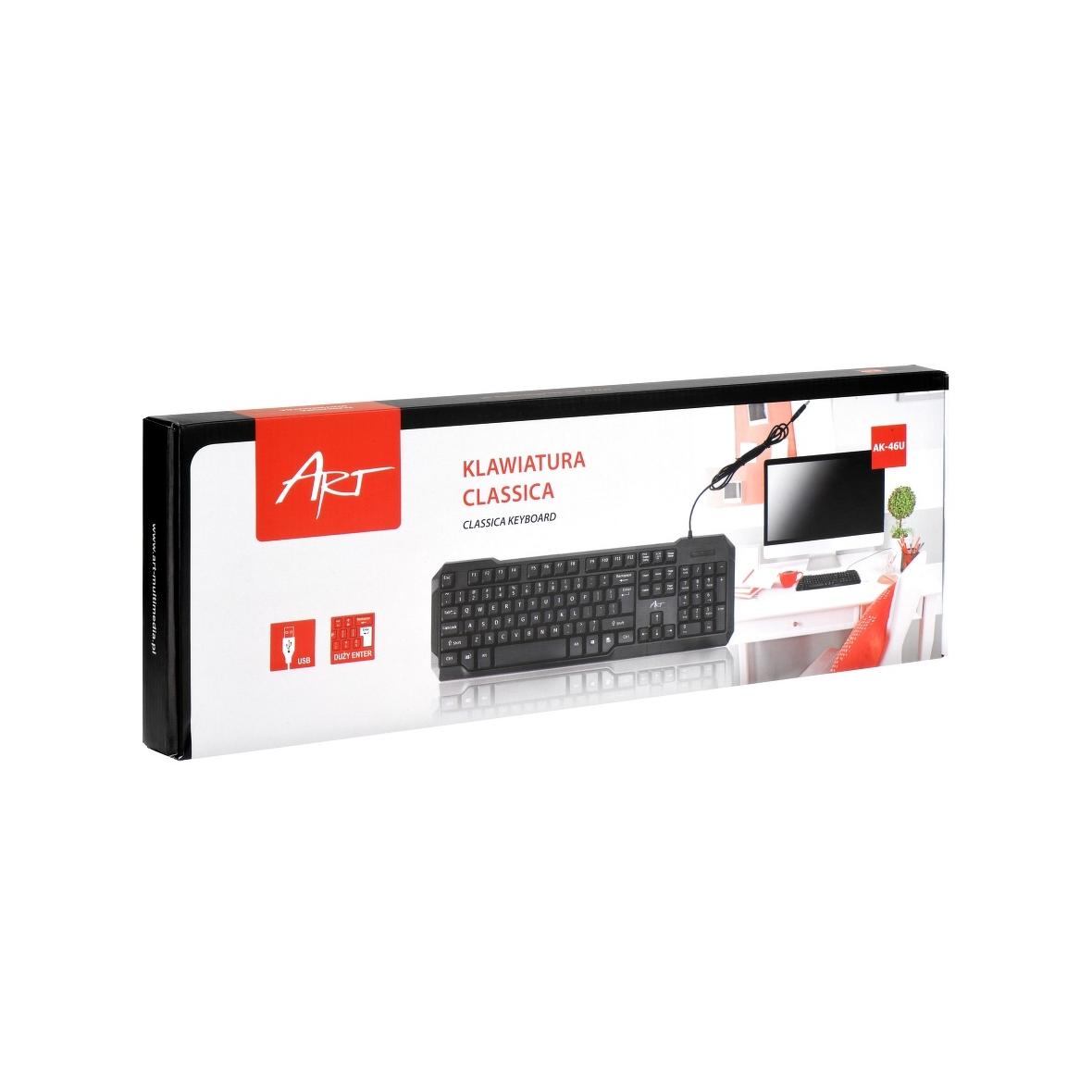 ART klawiatura przewodowa USB A QWERTY AK-46U czarna