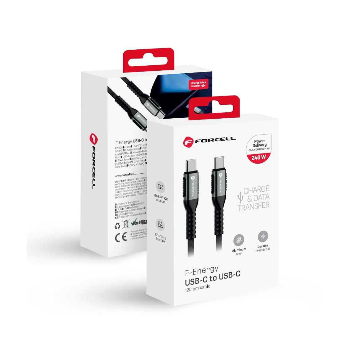 Kabel USB C do USB C Forcell F-Energy QC4.0 PD 5A 240W Cafule 1,2 m C263 czarny