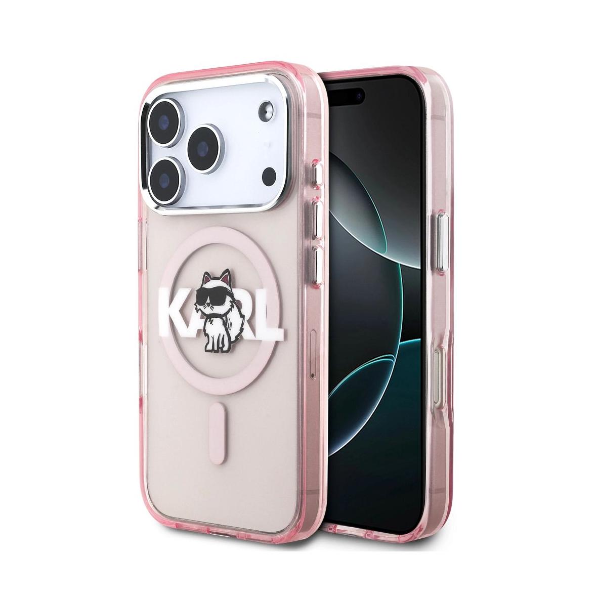 KARL LAGERFELD futerał do IPHONE 17 Pro kompatybilny z MagSafe KLHMP17LHGCHGKBP (IML Choupette Sketch Logo) różowy