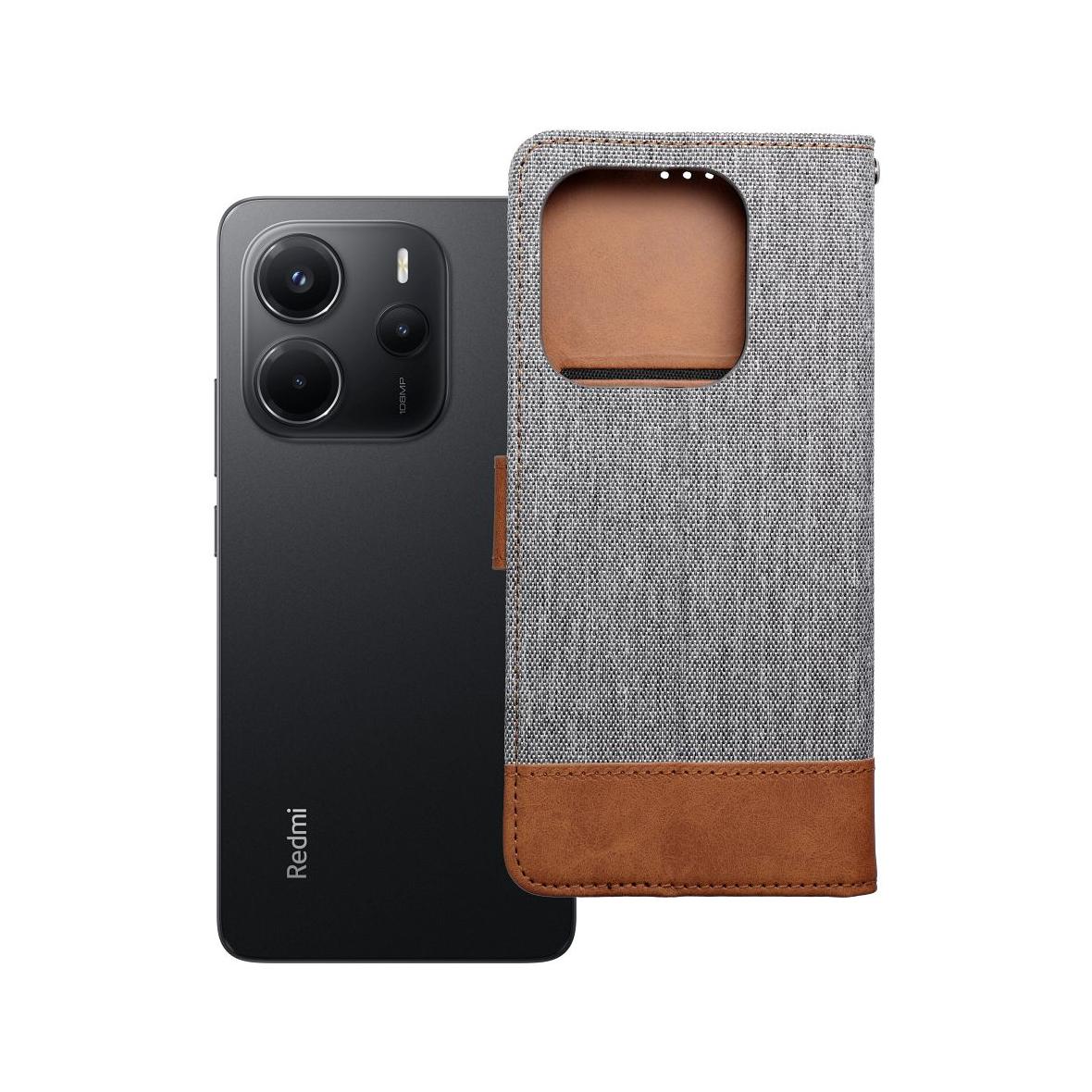 Etui z klapką na Xiaomi Redmi NOTE 14 4G (GLOBAL - 164,84mm x 78,15mm x 8,16mm) Jeans Book szare