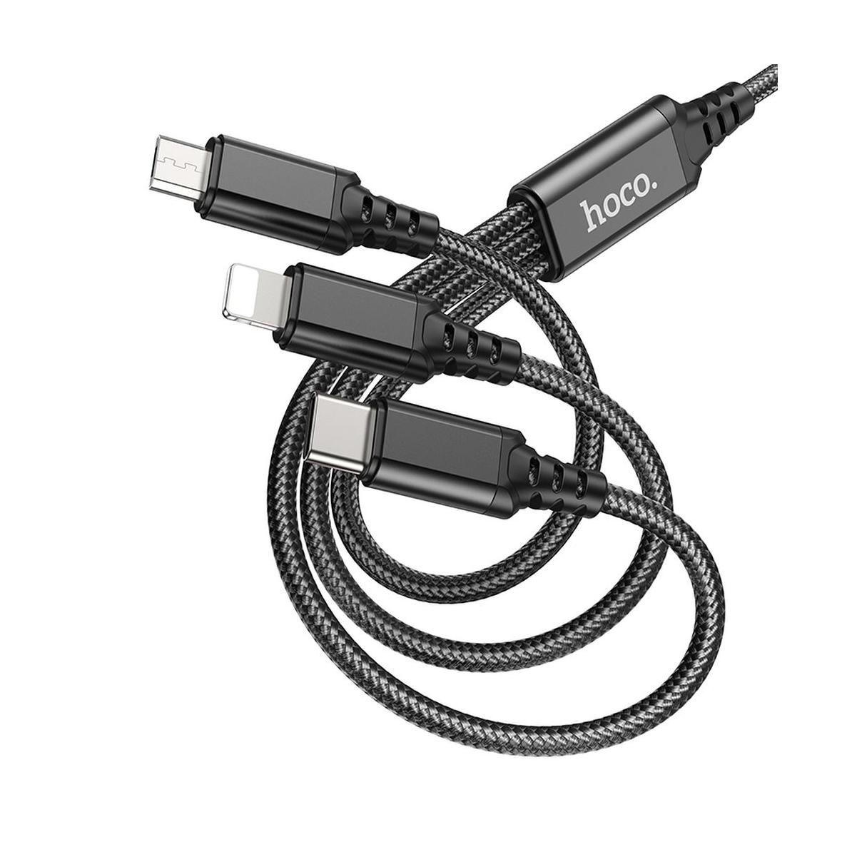 Kabel 3w1 USB A do Lightning / Micro USB / USB C Hoco 2A 1 m X76 czarny