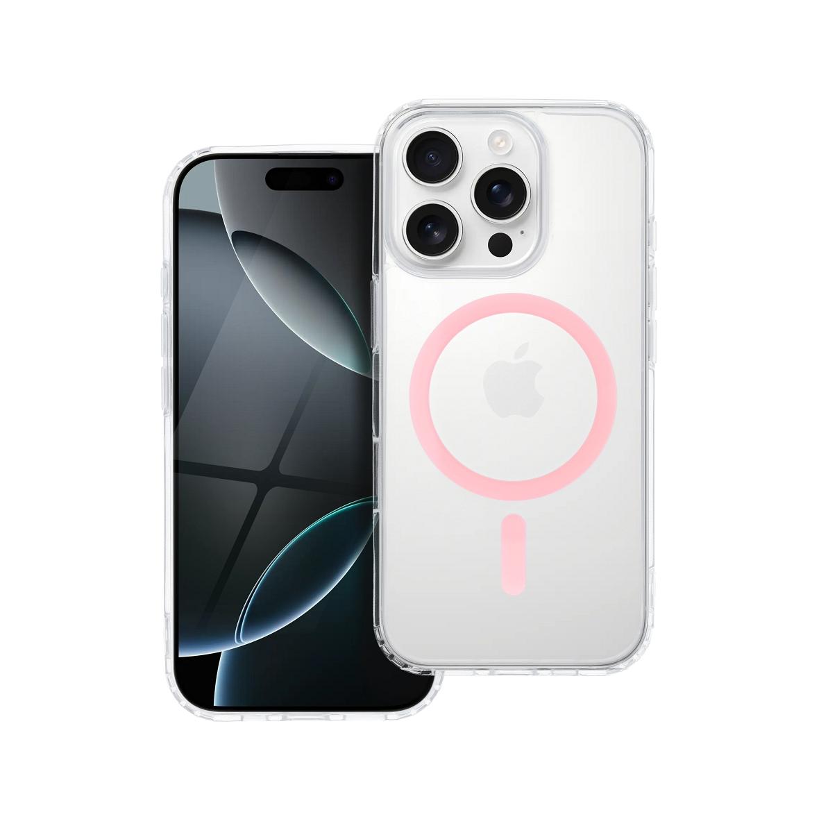Etui na iPhone 15 PRO Drop Glue Colorful Ring Mag Cover zgodny z MagSafe różowe