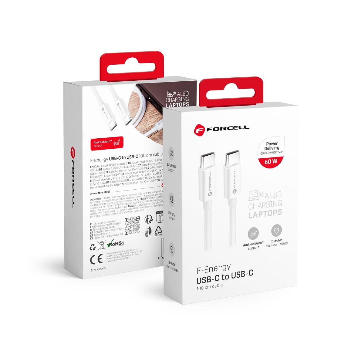 Kabel USB C do USB C Forcell F-Energy QC4.0 PD 3A 60W 1 m C338 biały