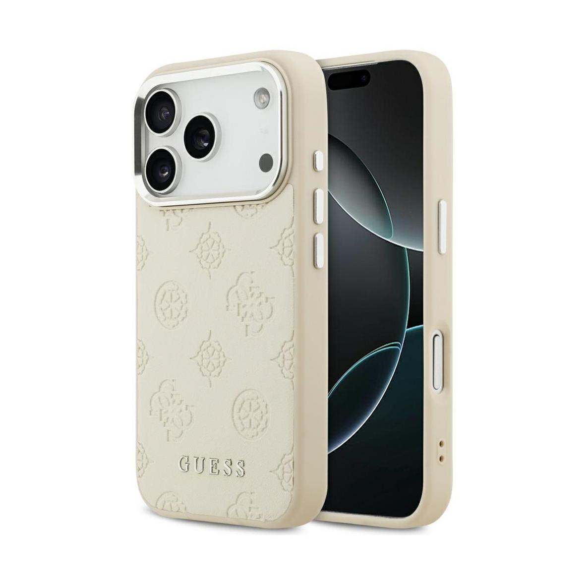 GUESS futerał do IPHONE 17 Pro kompatybilny z MagSafe GUHMP17LPSPOSSSE (PU W/ Peony Hot Stamp Script) beżowy