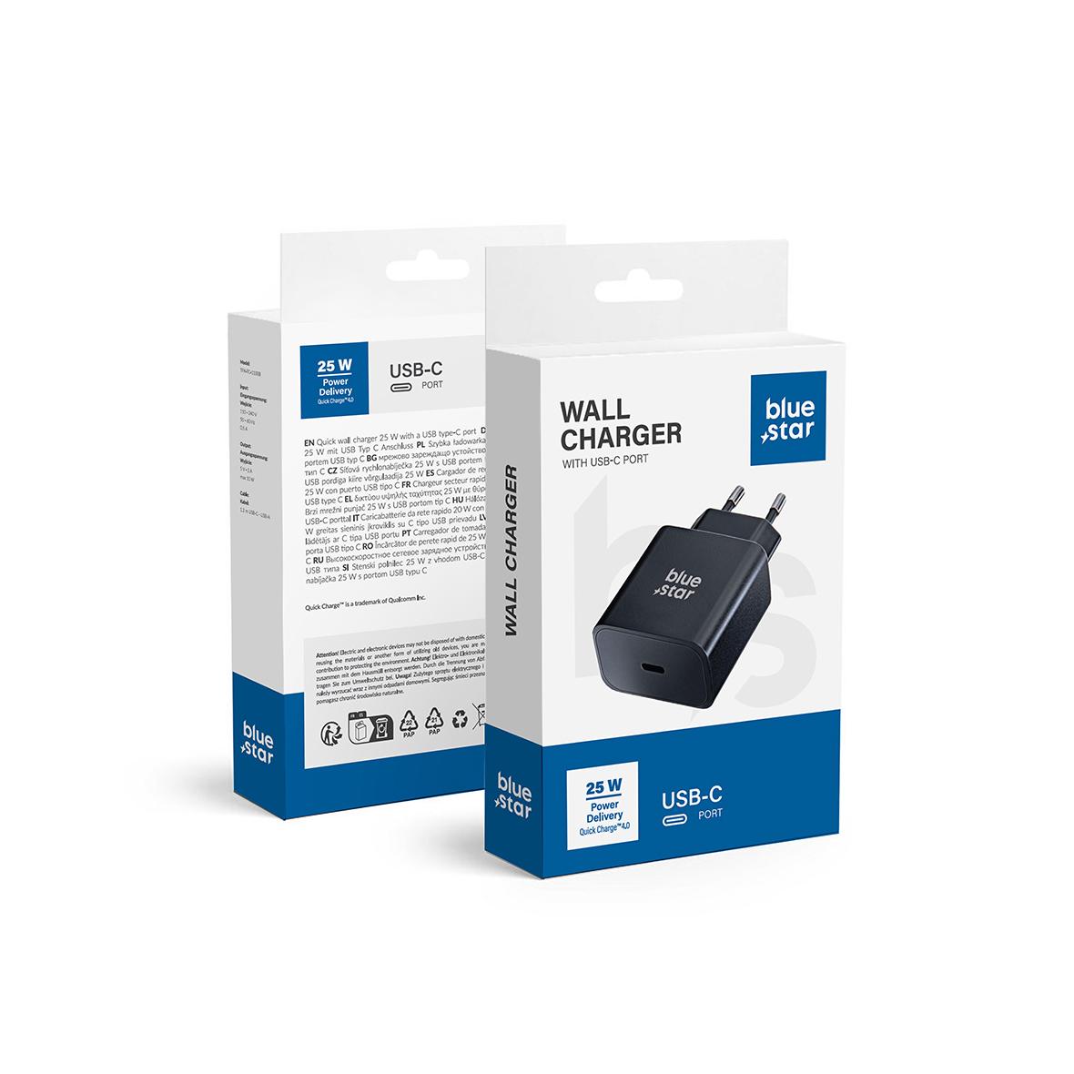 Ładowarka sieciowa do telefonu Blue Star USB C QC4.0 PD 3A 25W TFB-TC-25WPD czarna