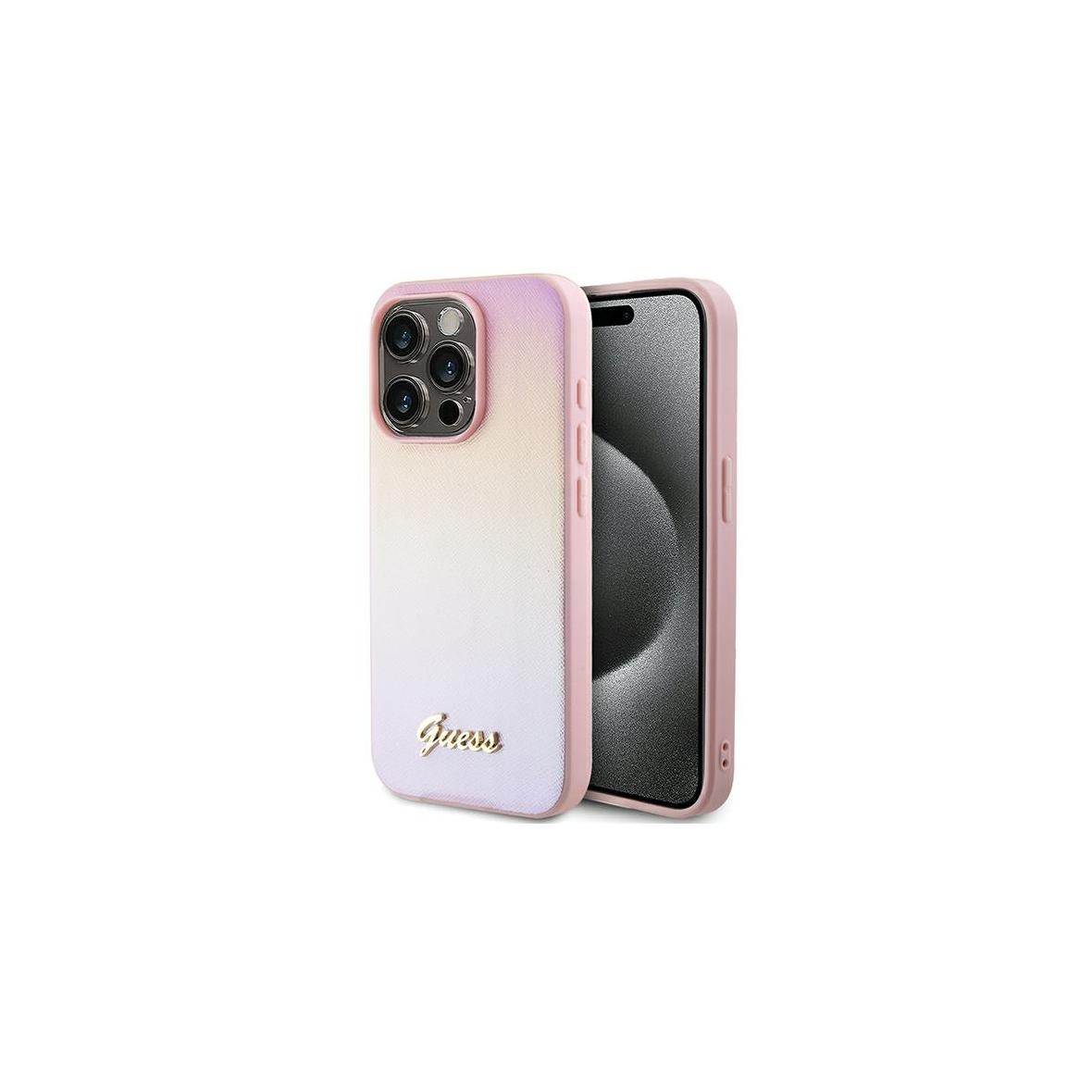 GUESS futerał do IPHONE 14 Pro GUHCP14LPSAIRSP (Saffiano Iridescent Script) pink
