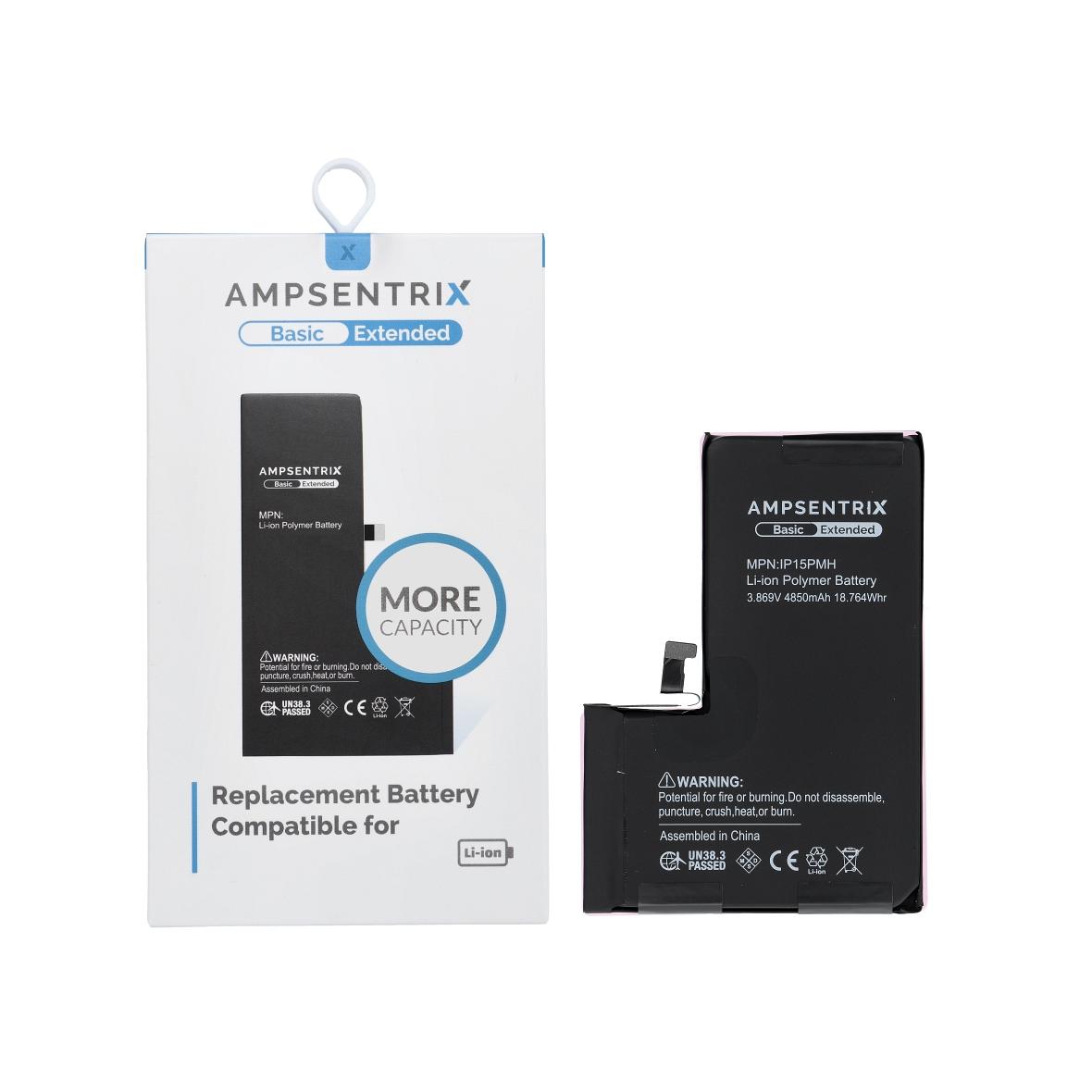 AmpSentrix Basic bateria do iPhone 15 Pro Max (zwiększona pojemność 4850 mAh)