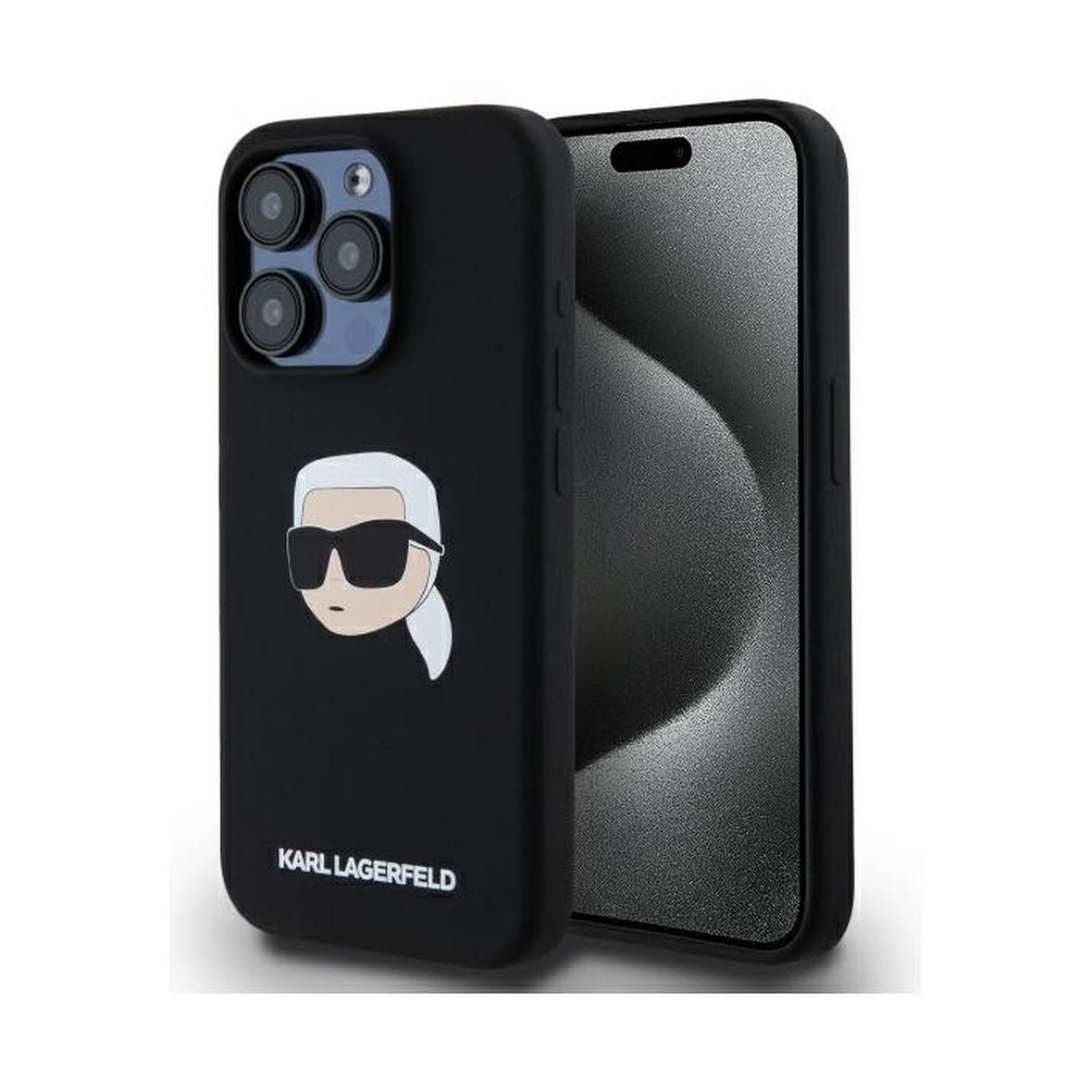 KARL LAGERFELD futerał do IPHONE 15 Pro kompatybilny z MagSafe KLHMP15LSKHPPLK (SIL KL Head Print) black