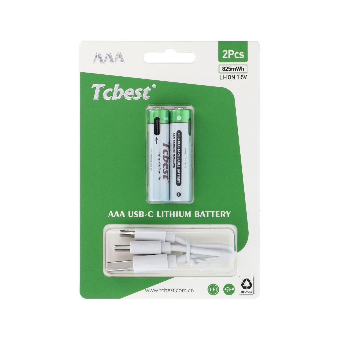TCBEST bateria akumulatorowa R3 (AAA) 550 mAh z gniazdem Typ C + kabel USB A do 2 x Typ C 2 szt