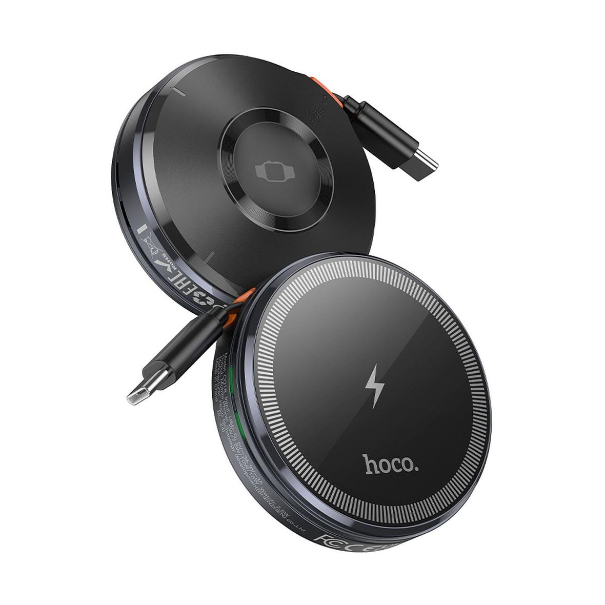Ładowarka indukcyjna Hoco 15W z chowanym kablem USB C zgoda z MagSafe i Apple Watch CQ18 szara