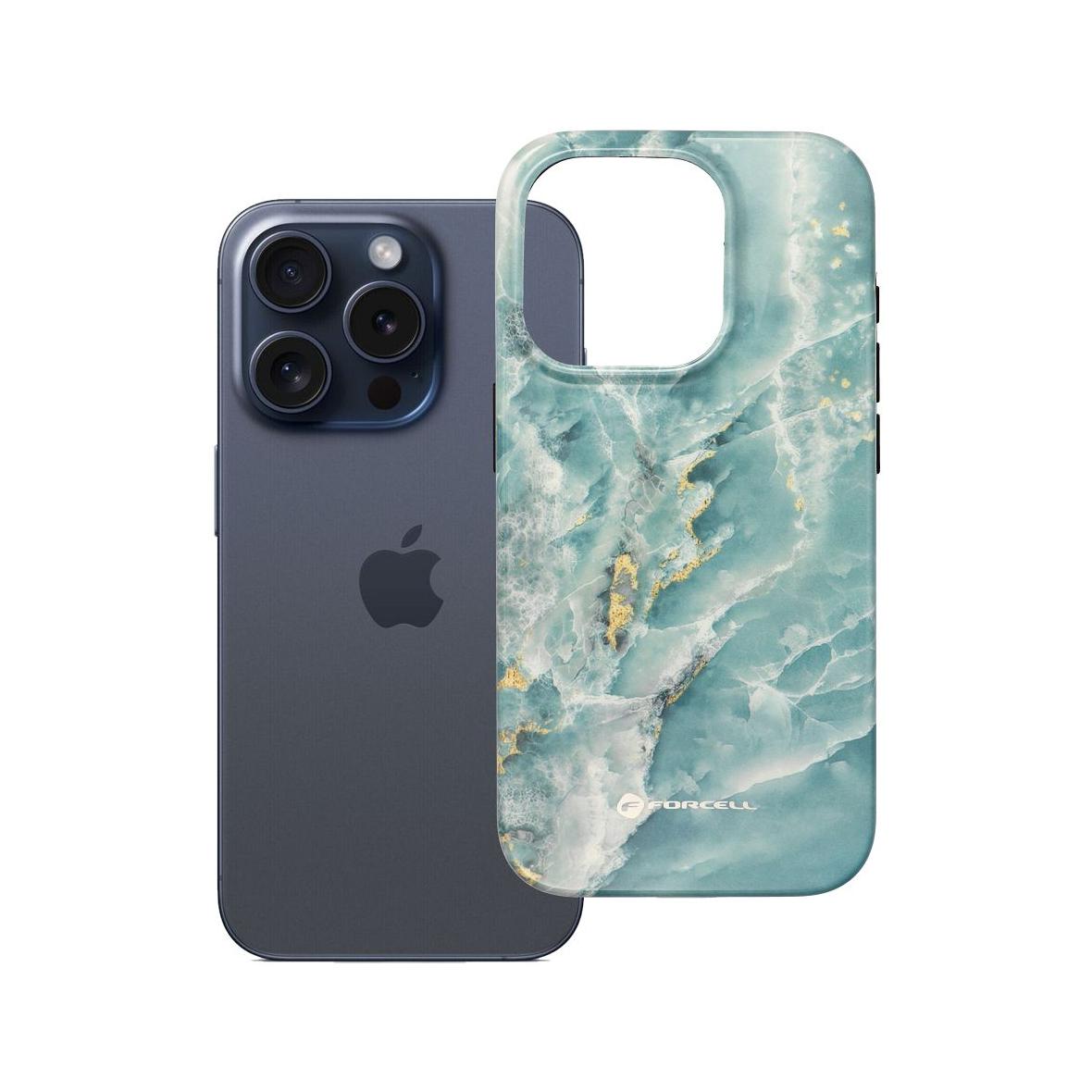 Etui na iPhone 15 PRO Forcell F-Protect Mirage zgodny z MagSafe Military Drop-Test green marble