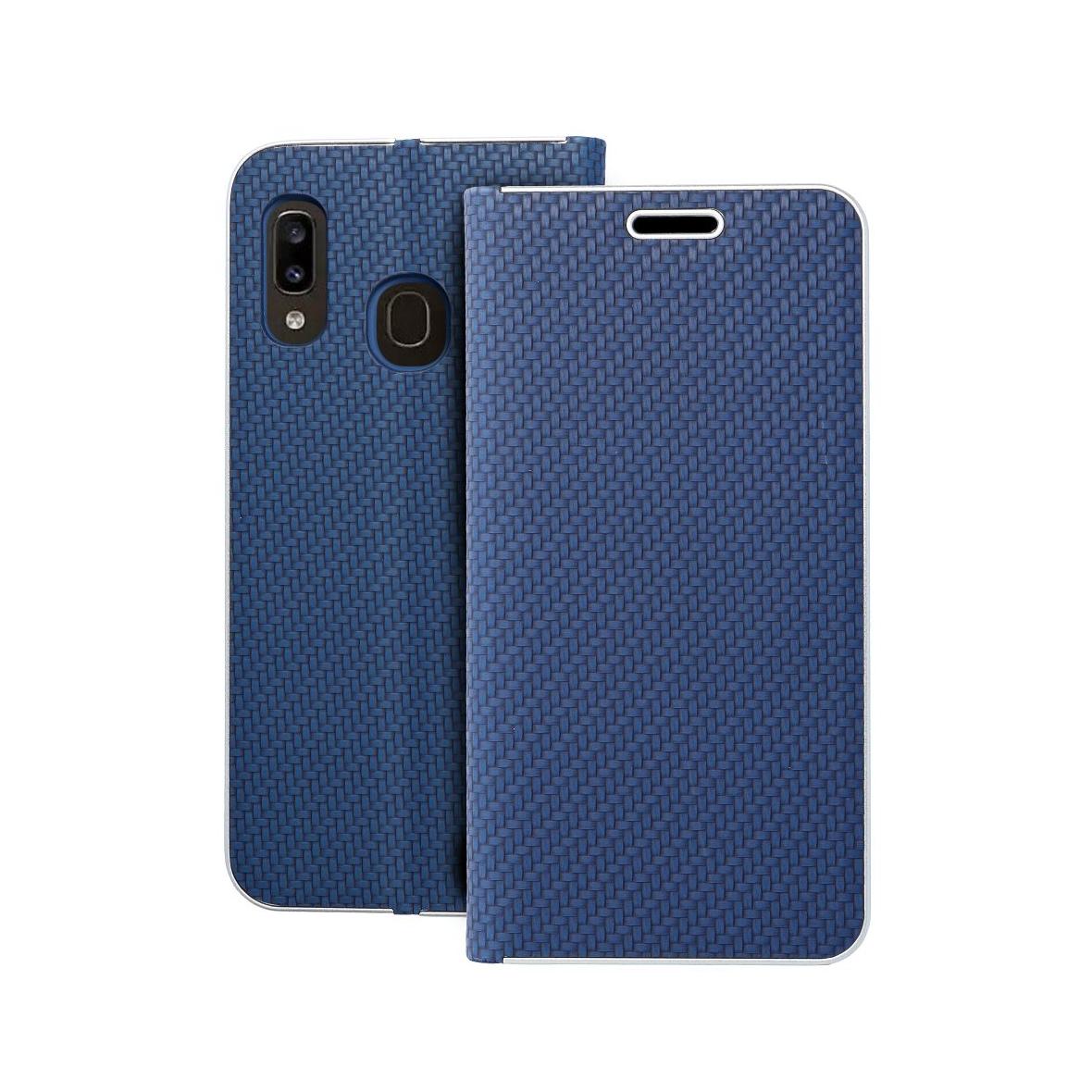 Etui z klapką na Samsung A20e Luna Book Carbon niebieskie