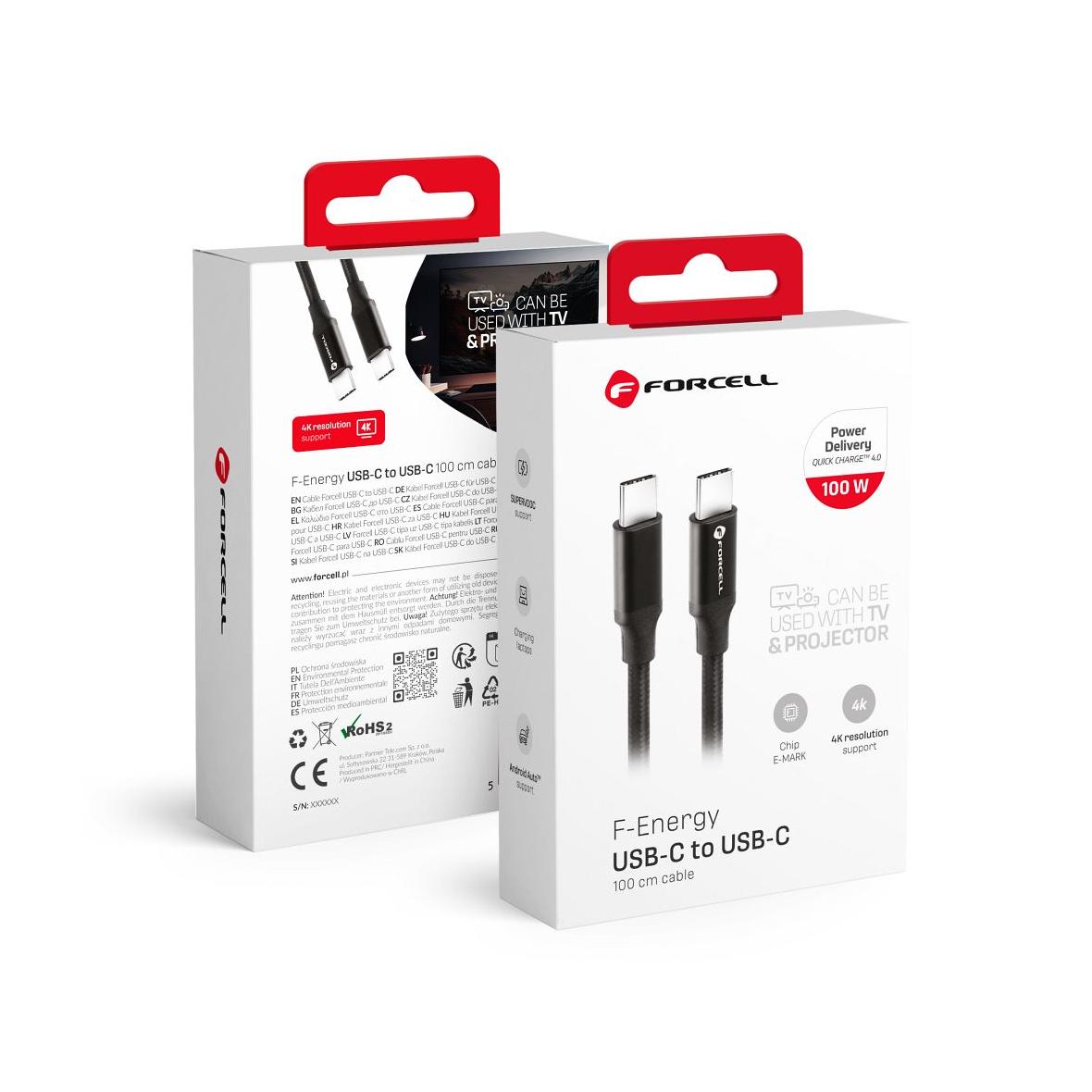 Kabel USB C do USB C Forcell F-Energy QC4.0 PD 3A 60W 1 m C338 czarny