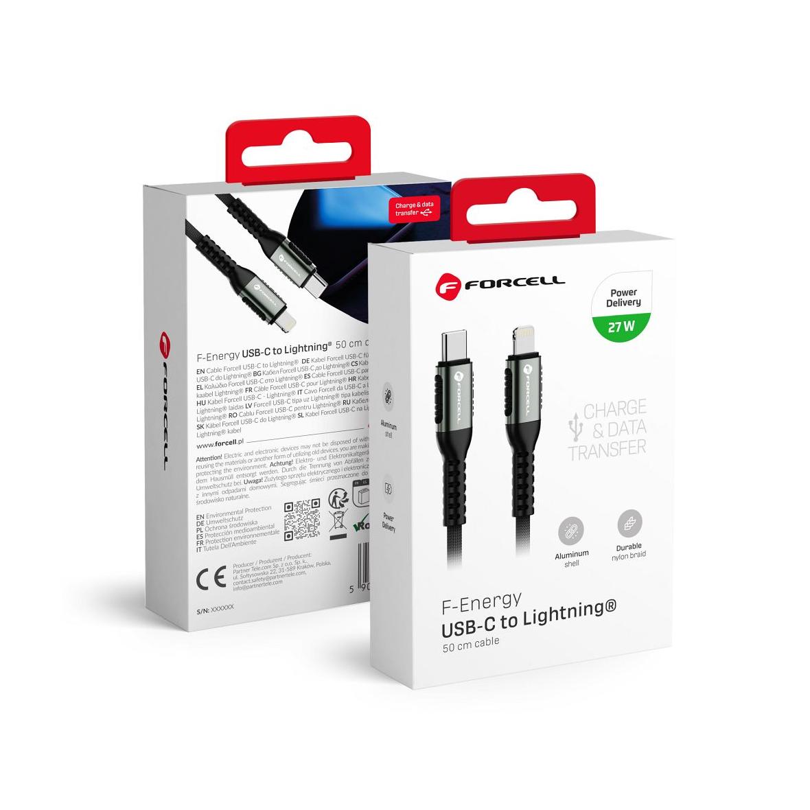 Kabel USB C do Lightning Forcell F-Energy PD 3A 27W Cafule 0,5 m C259 czarny