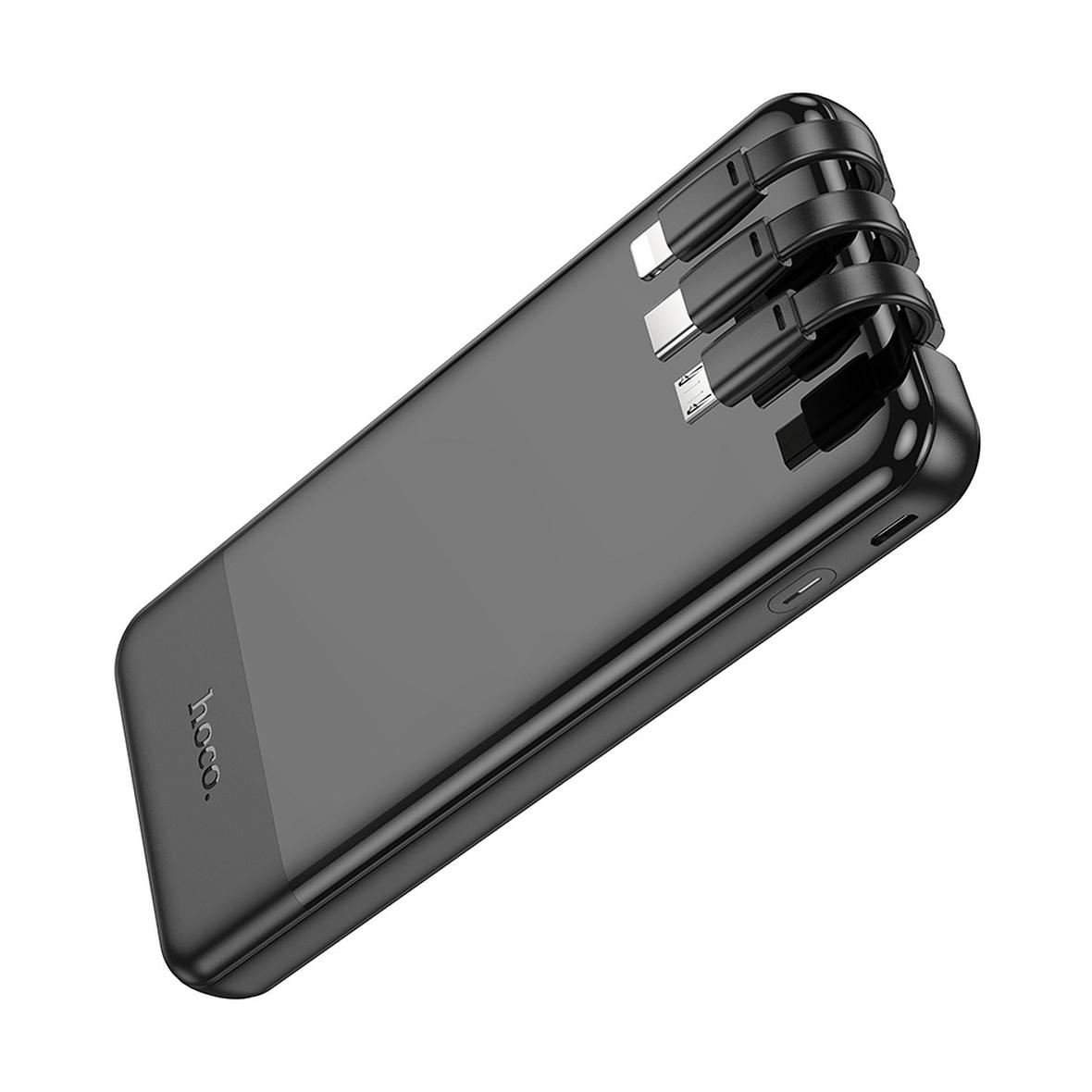 Powerbank Hoco 10000 mAh 2A z wbudowanymi kablami USB C + Micro USB + Lightning J114 czarny