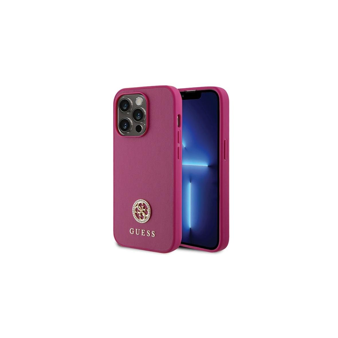 GUESS futerał do IPHONE 15 Pro GUHCP15LPS4DGPP (Strass Metal Logo) różowy
