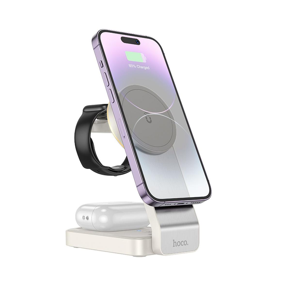 Ładowarka indukcyjna Hoco 3w1 15W zgodna z MagSafe CQ3 biała