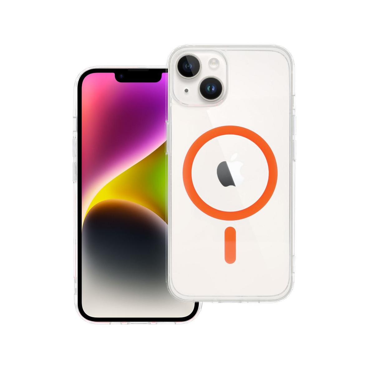 Etui na iPhone 14 Drop Glue Colorful Ring Mag Cover zgodny z MagSafe pomarańczowe