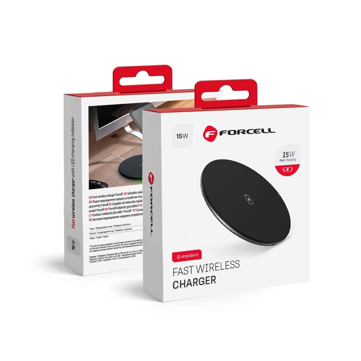 Ładowarka indukcyjna Forcell F-Energy Qi QC 15W + kabel USB C do USB A czarna