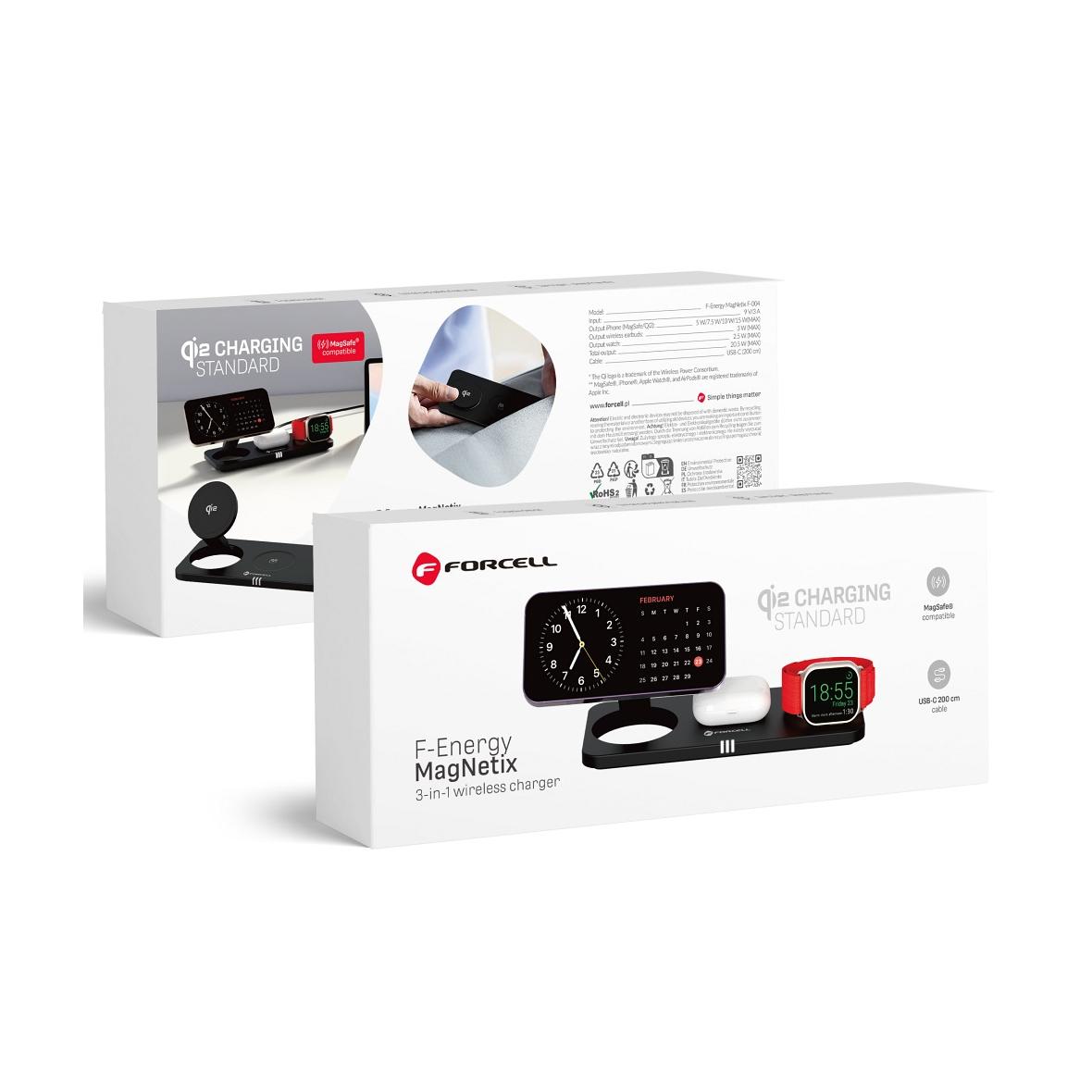 Ładowarka indukcyjna Forcell F-Energy 3w1 MagNetix USB C Qi2 20,5W zgodna z MagSafe czarna 0INT